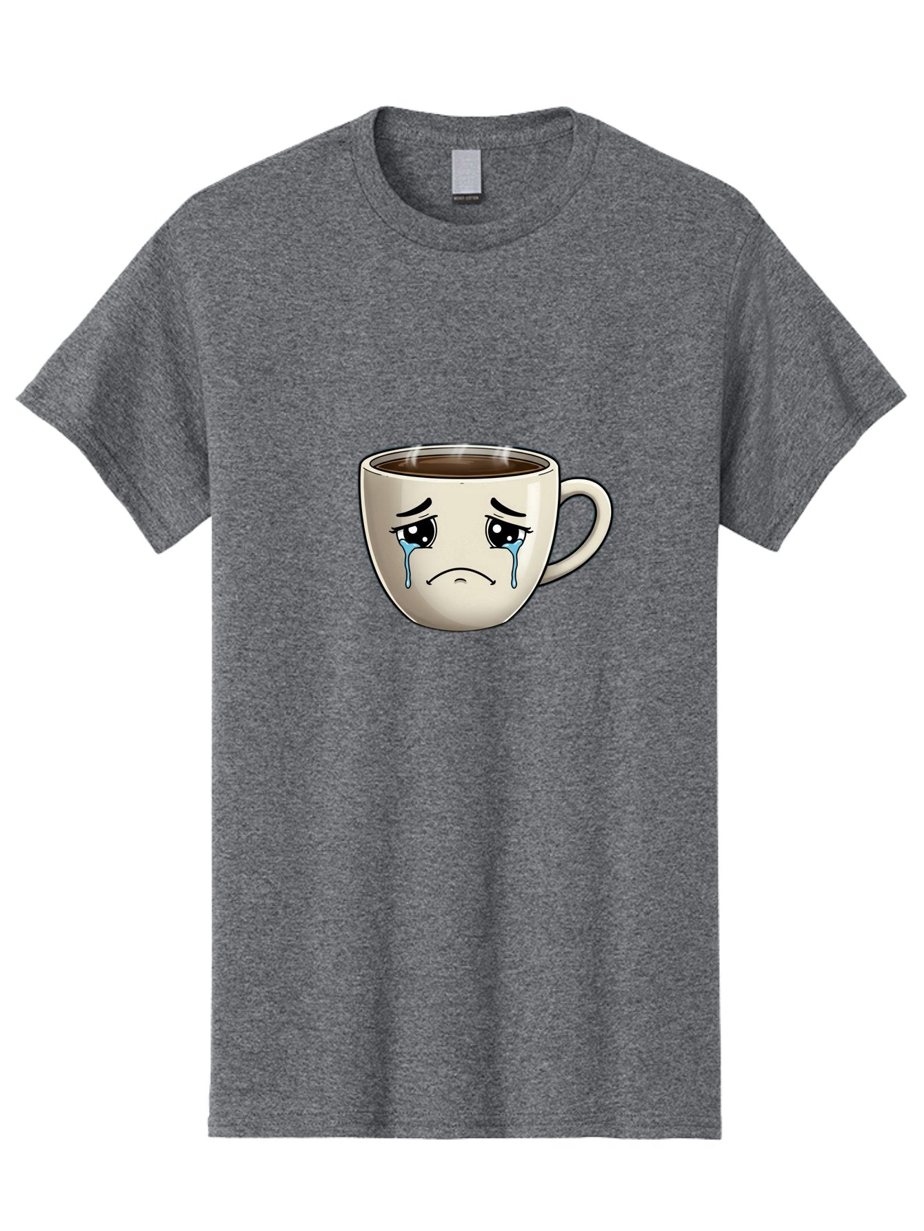 Sad-Coffee-Cup Men'S Graphic Tee, 100% Cotton, Comfortable Casual Summer Wear, Machine Washable, Sad Coffee Cup, Crying Face, Dark Coffee, Steaming Hot, Emotional Expression, Coffee Culture, Sad Face Cartoon, Morning Coffee, Coffee Break Bae733 10