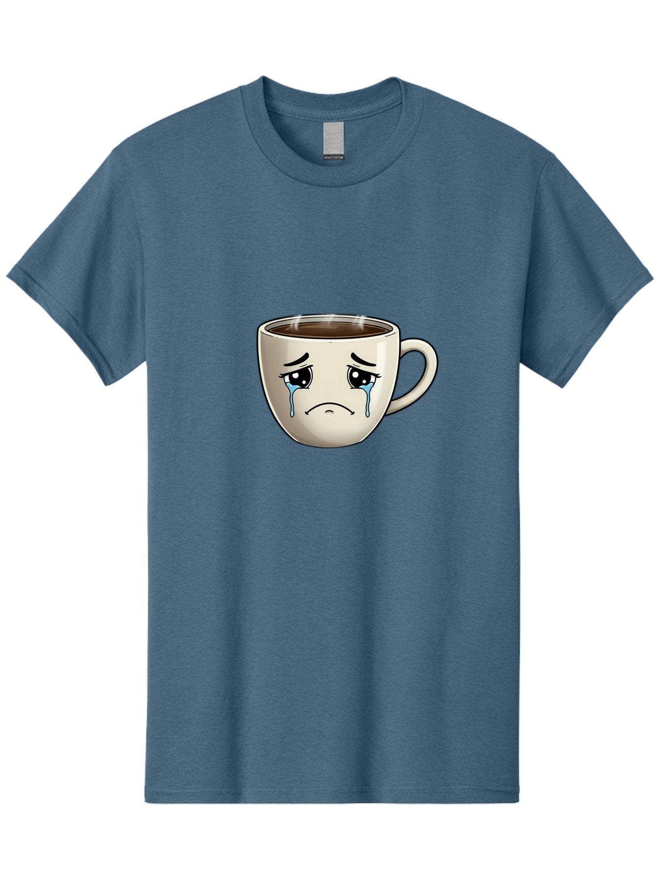 Sad-Coffee-Cup Men'S Graphic Tee, 100% Cotton, Comfortable Casual Summer Wear, Machine Washable, Sad Coffee Cup, Crying Face, Dark Coffee, Steaming Hot, Emotional Expression, Coffee Culture, Sad Face Cartoon, Morning Coffee, Coffee Break Bae733 3