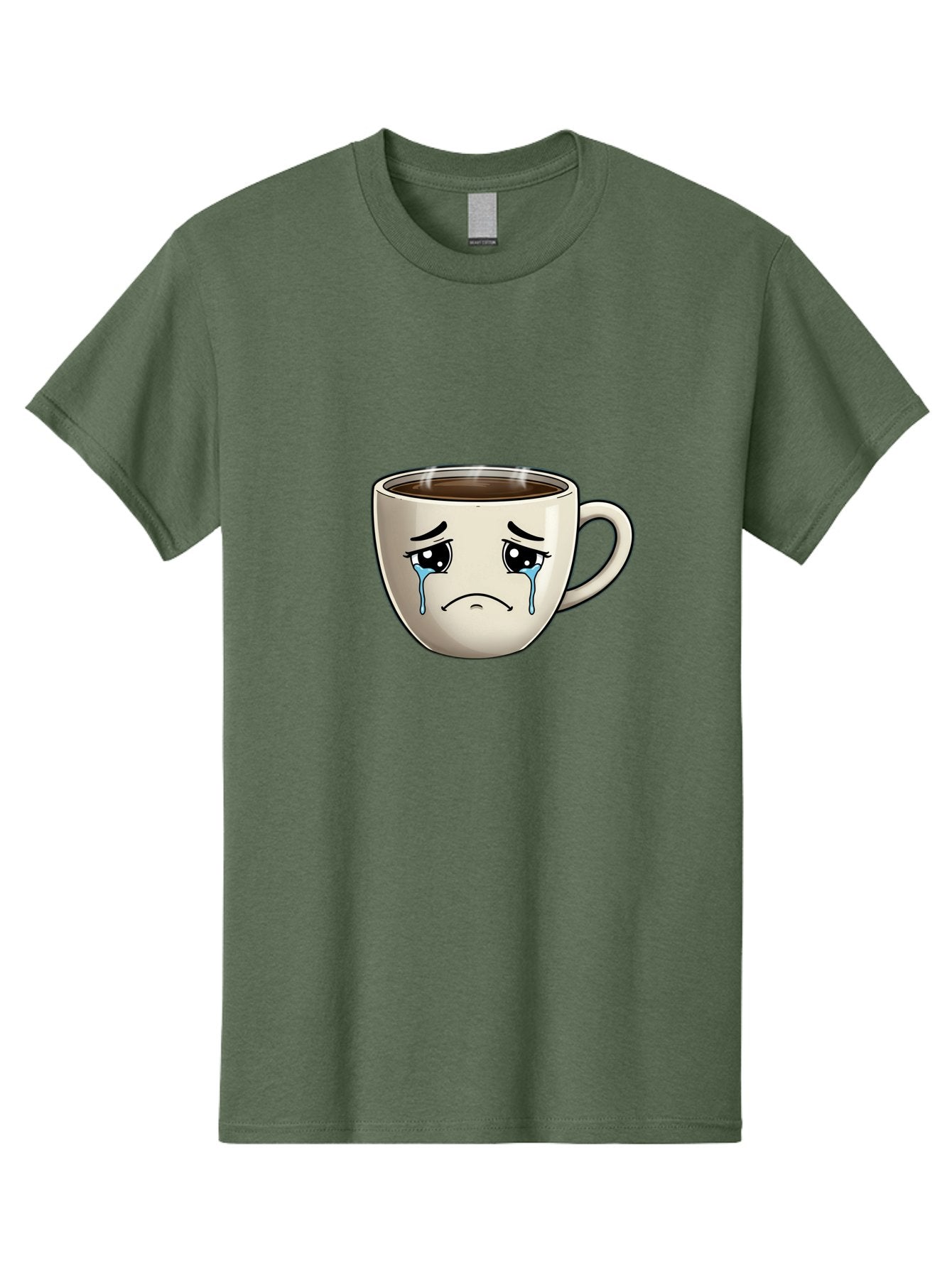 Sad-Coffee-Cup Men'S Graphic Tee, 100% Cotton, Comfortable Casual Summer Wear, Machine Washable, Sad Coffee Cup, Crying Face, Dark Coffee, Steaming Hot, Emotional Expression, Coffee Culture, Sad Face Cartoon, Morning Coffee, Coffee Break Bae733 12