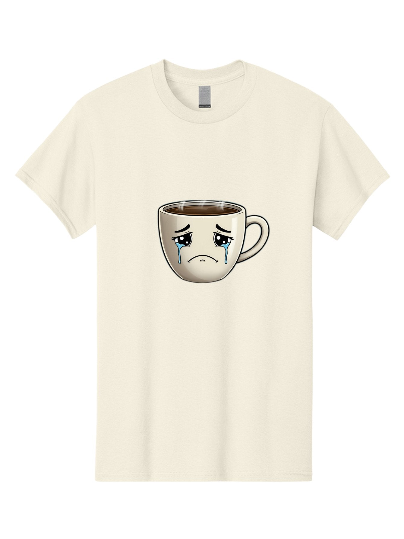Sad-Coffee-Cup Men'S Graphic Tee, 100% Cotton, Comfortable Casual Summer Wear, Machine Washable, Sad Coffee Cup, Crying Face, Dark Coffee, Steaming Hot, Emotional Expression, Coffee Culture, Sad Face Cartoon, Morning Coffee, Coffee Break Bae733 15