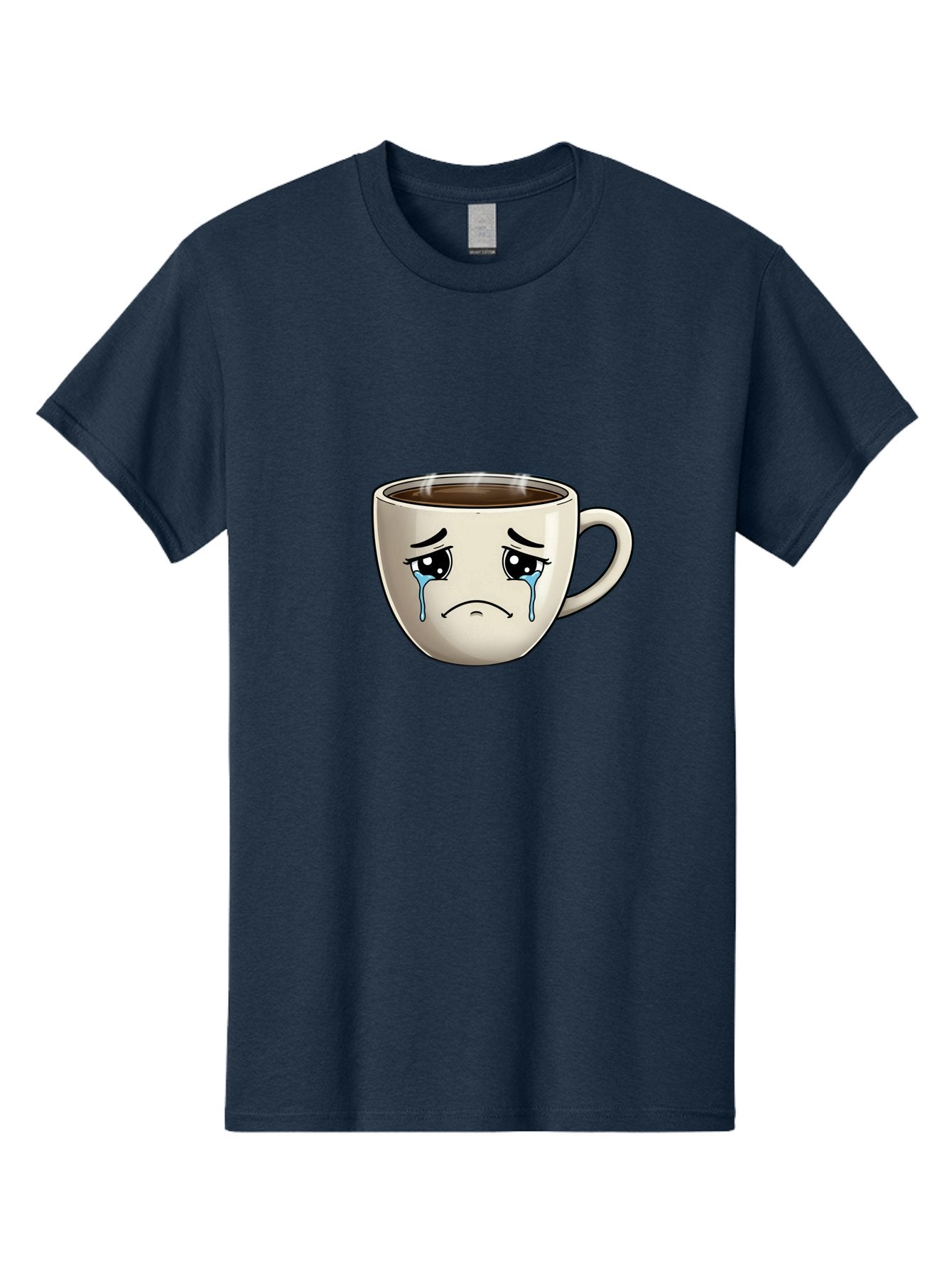 Sad-Coffee-Cup Men'S Graphic Tee, 100% Cotton, Comfortable Casual Summer Wear, Machine Washable, Sad Coffee Cup, Crying Face, Dark Coffee, Steaming Hot, Emotional Expression, Coffee Culture, Sad Face Cartoon, Morning Coffee, Coffee Break Bae733 9