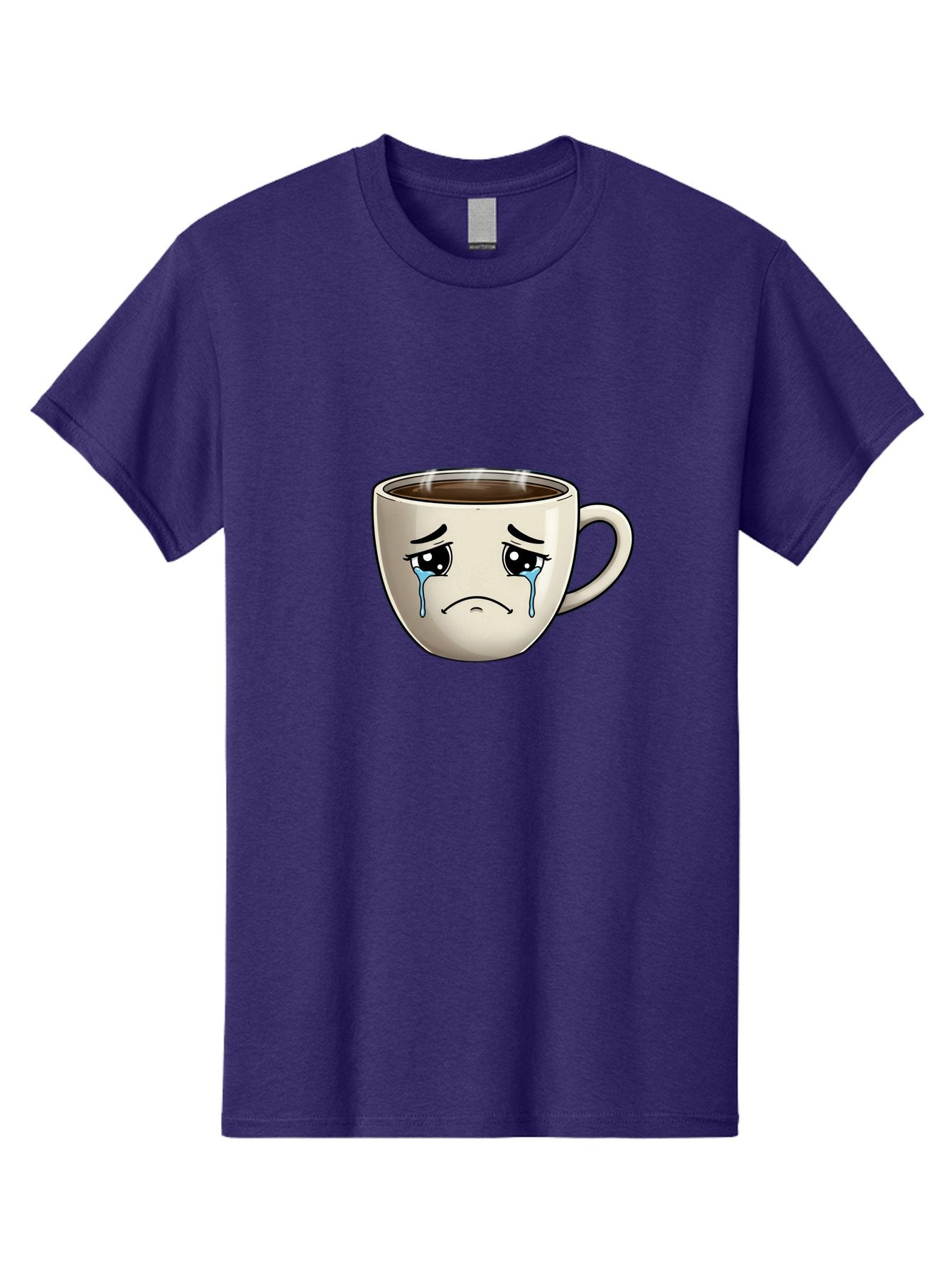 Sad-Coffee-Cup Men'S Graphic Tee, 100% Cotton, Comfortable Casual Summer Wear, Machine Washable, Sad Coffee Cup, Crying Face, Dark Coffee, Steaming Hot, Emotional Expression, Coffee Culture, Sad Face Cartoon, Morning Coffee, Coffee Break Bae733 4