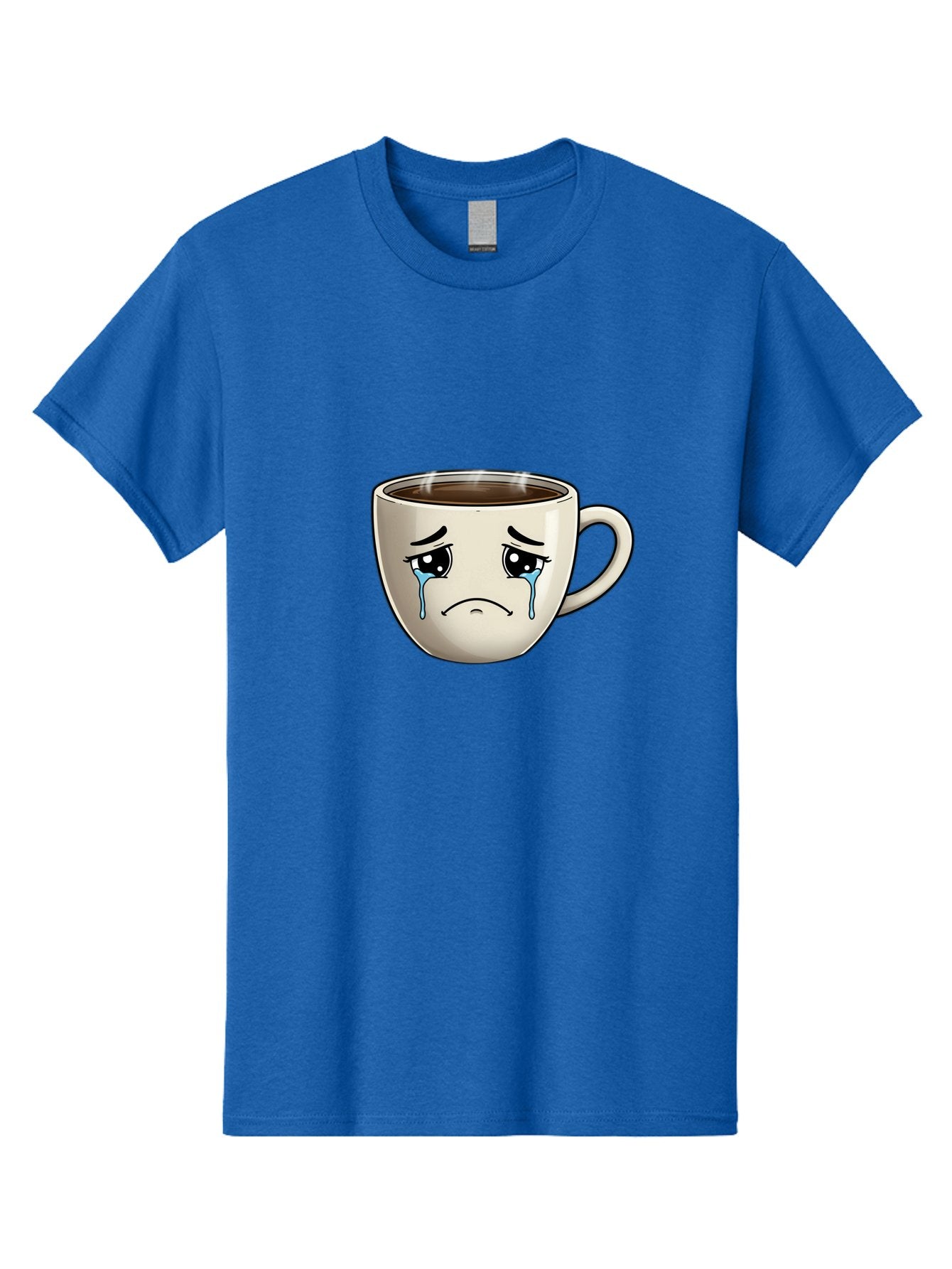 Sad-Coffee-Cup Men'S Graphic Tee, 100% Cotton, Comfortable Casual Summer Wear, Machine Washable, Sad Coffee Cup, Crying Face, Dark Coffee, Steaming Hot, Emotional Expression, Coffee Culture, Sad Face Cartoon, Morning Coffee, Coffee Break Bae733 7