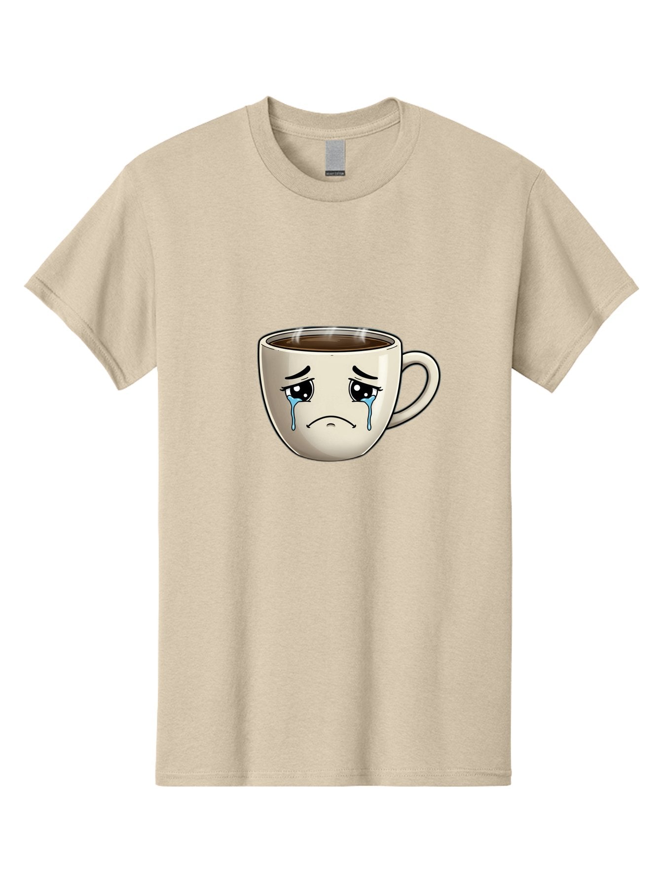 Sad-Coffee-Cup Men'S Graphic Tee, 100% Cotton, Comfortable Casual Summer Wear, Machine Washable, Sad Coffee Cup, Crying Face, Dark Coffee, Steaming Hot, Emotional Expression, Coffee Culture, Sad Face Cartoon, Morning Coffee, Coffee Break Bae733 14