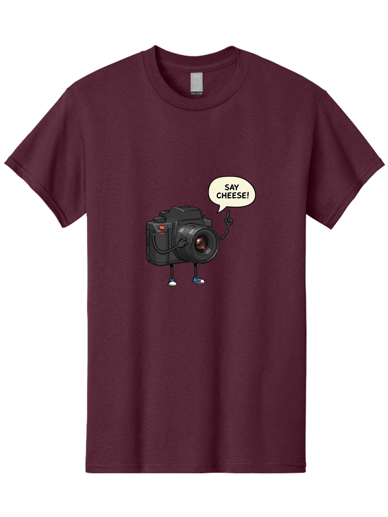 Say-Cheese Men'S Graphic Tee, 100% Cotton, Comfortable Casual Summer Wear, Machine Washable, Cartoon Camera, Funny Character, Photography Humor, Say Cheese!, Camera Character, Comedic Photography, Digital Illustration, Bae734