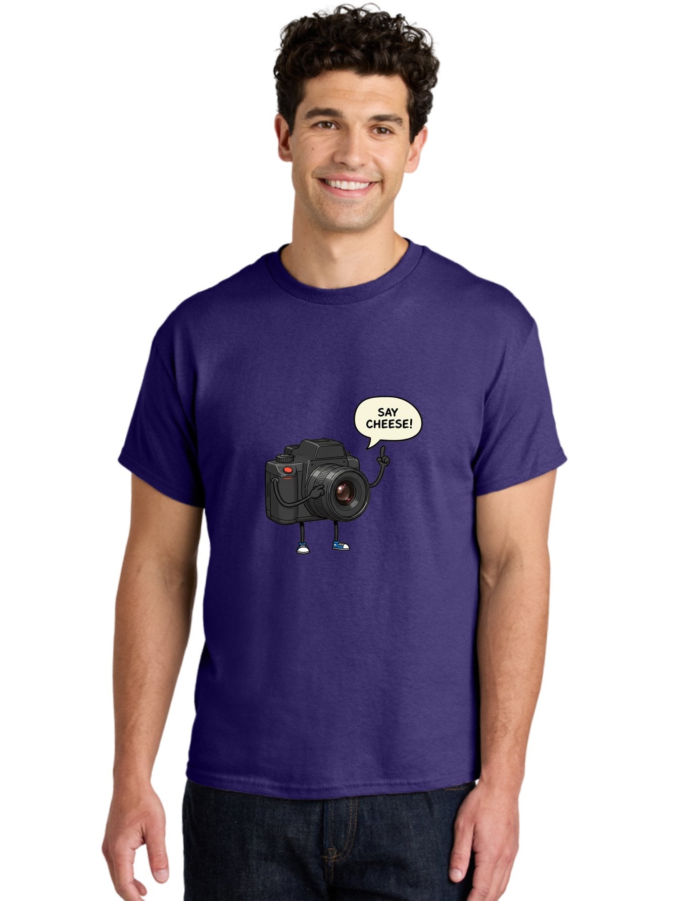 Say-Cheese Men'S Graphic Tee, 100% Cotton, Comfortable Casual Summer Wear, Machine Washable, Cartoon Camera, Funny Character, Photography Humor, Say Cheese!, Camera Character, Comedic Photography, Digital Illustration, Bae734 29