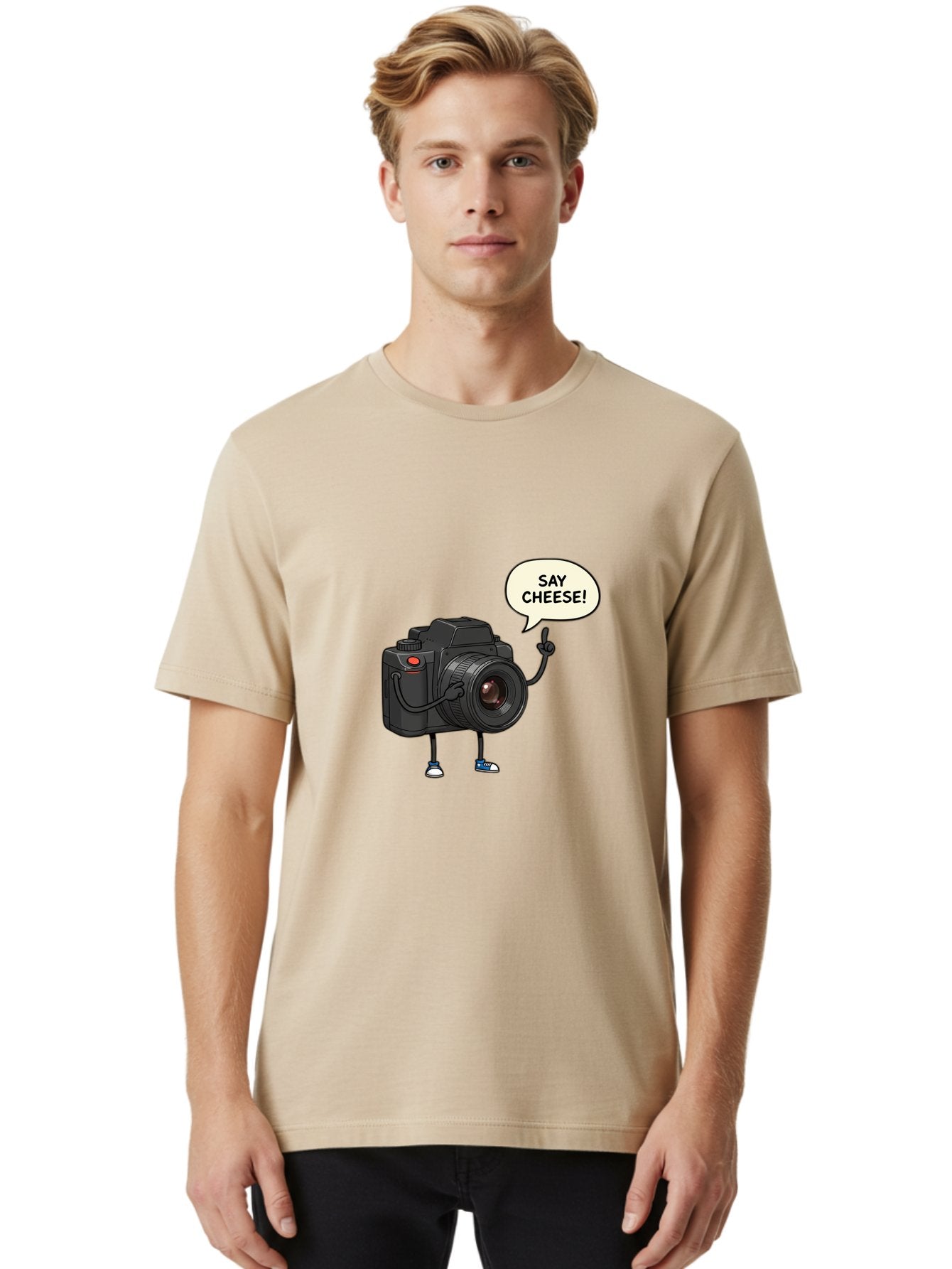 Say-Cheese Men'S Graphic Tee, 100% Cotton, Comfortable Casual Summer Wear, Machine Washable, Cartoon Camera, Funny Character, Photography Humor, Say Cheese!, Camera Character, Comedic Photography, Digital Illustration, Bae734 16