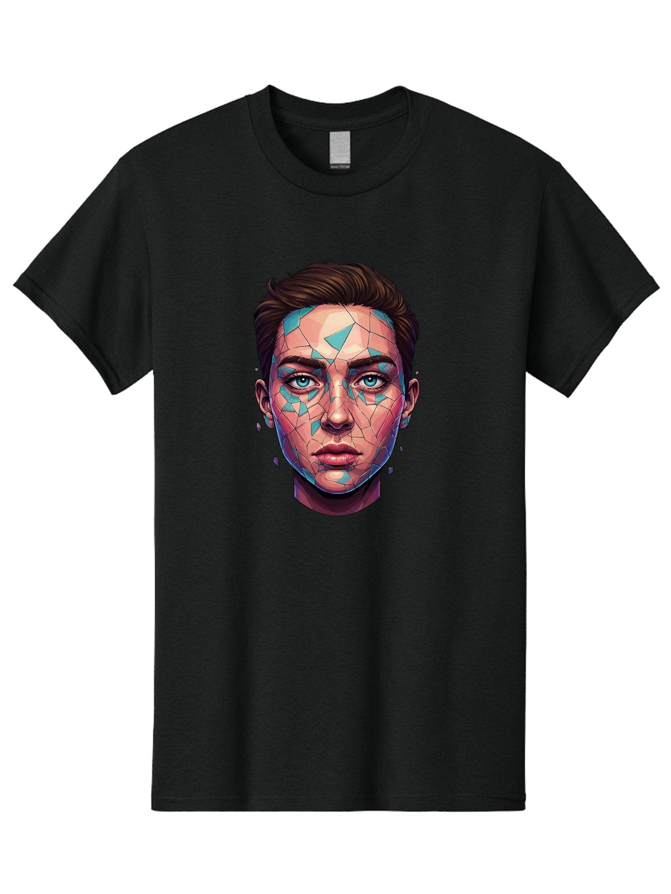 Shards-Portrait Men'S Graphic Tee, 100% Cotton, Comfortable Casual Summer Wear, Machine Washable, Shattered Face, Broken Glass, Blue Shards, Fragmented Identity, Abstract Art, Surrealism, Vibrant Colors, Emotional Distress, Mental Health Bae735 10