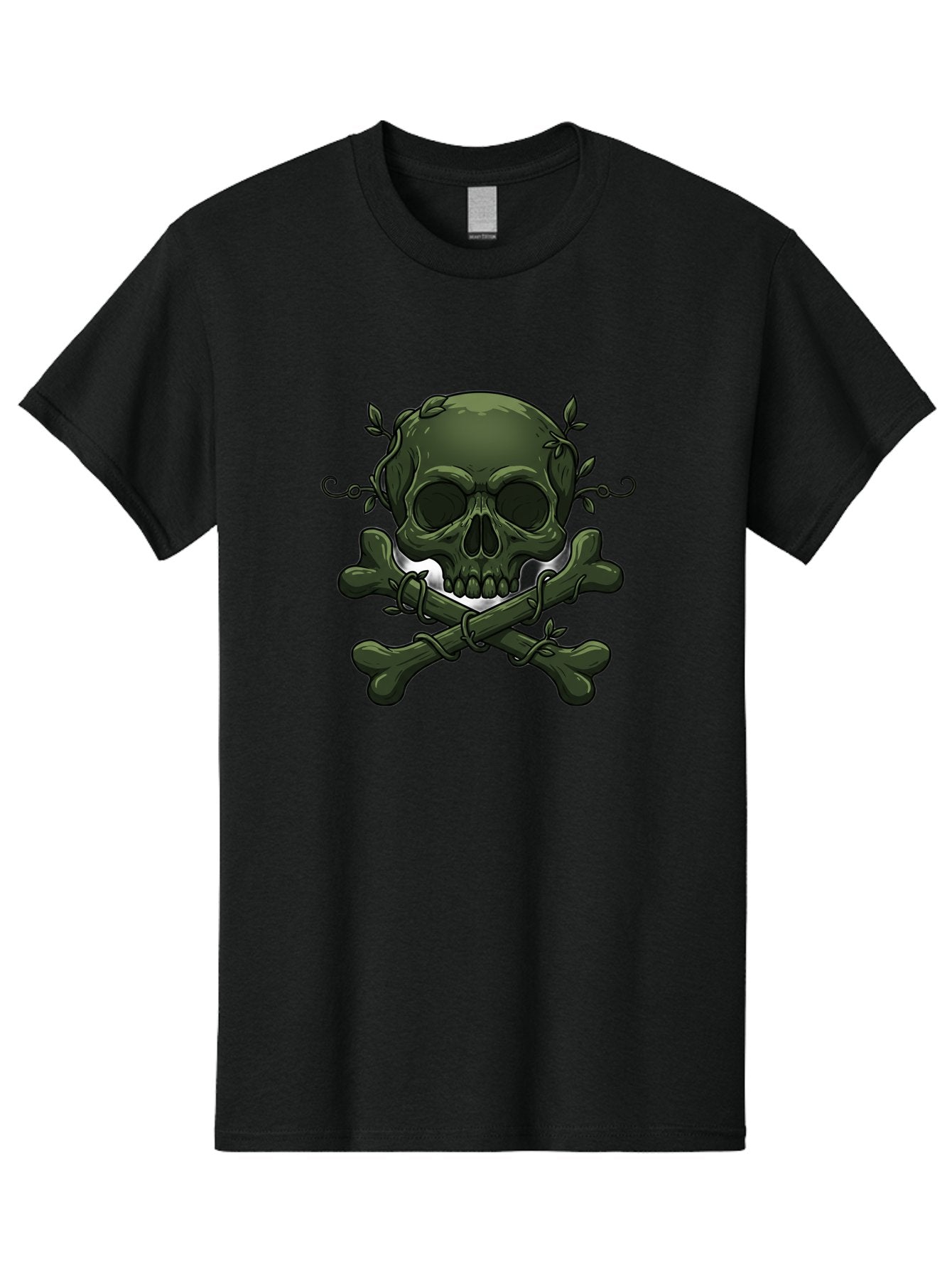 Skull-And-Crossbones-1 Men'S Graphic Tee, 100% Cotton, Comfortable Casual Summer Wear, Machine Washable, Skull And Crossbones, Pirate Symbol, Dark Art, Gothic Design, Skull With Vines, Crossbones With Leaves, Edgy Aesthetic, Grunge Style, Bae737 10