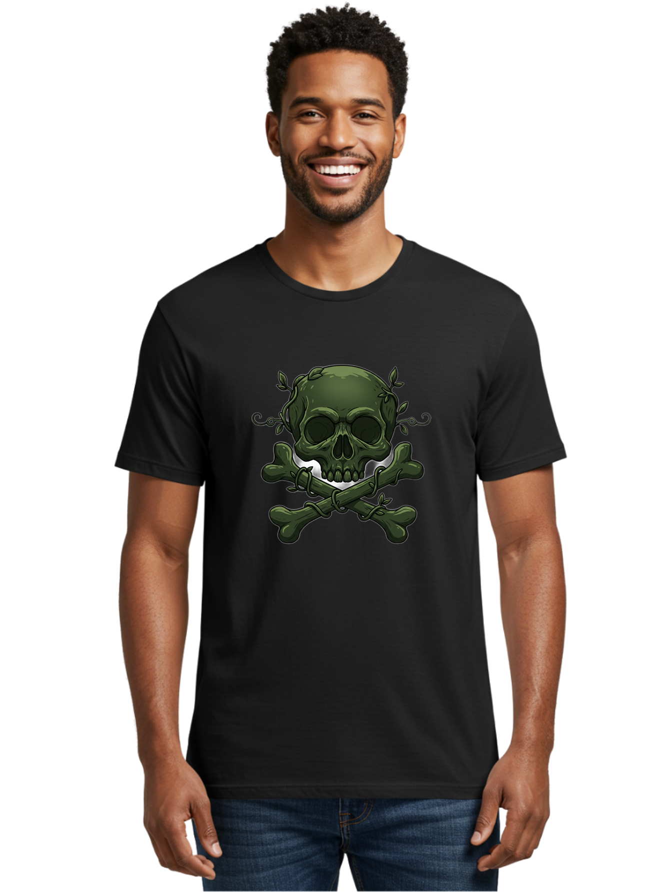 Skull-And-Crossbones-1 Men'S Graphic Tee, 100% Cotton, Comfortable Casual Summer Wear, Machine Washable, Skull And Crossbones, Pirate Symbol, Dark Art, Gothic Design, Skull With Vines, Crossbones With Leaves, Edgy Aesthetic, Grunge Style, Bae737 29