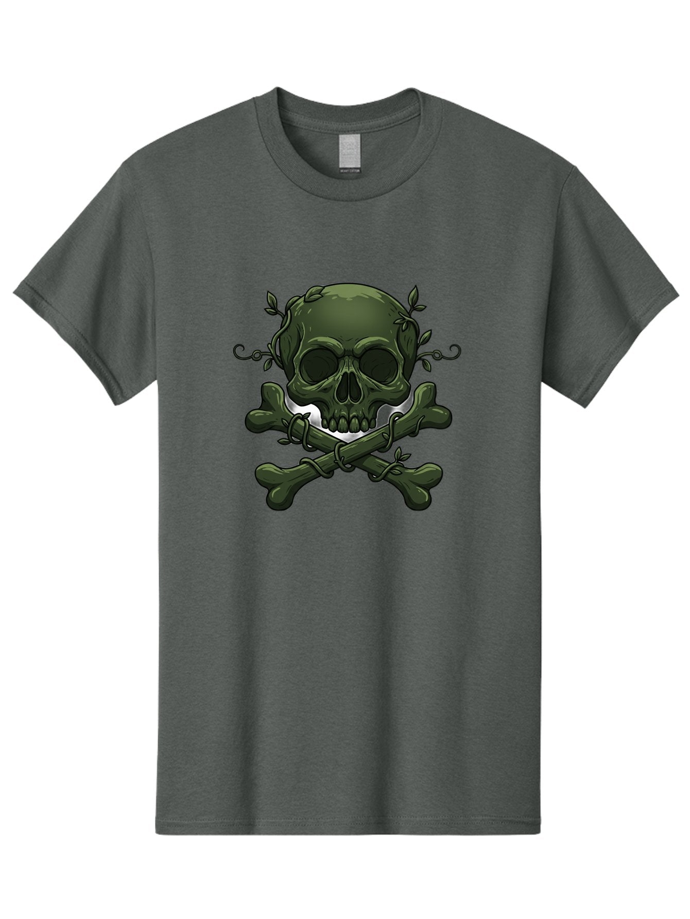 Skull-And-Crossbones-1 Men'S Graphic Tee, 100% Cotton, Comfortable Casual Summer Wear, Machine Washable, Skull And Crossbones, Pirate Symbol, Dark Art, Gothic Design, Skull With Vines, Crossbones With Leaves, Edgy Aesthetic, Grunge Style, Bae737 8