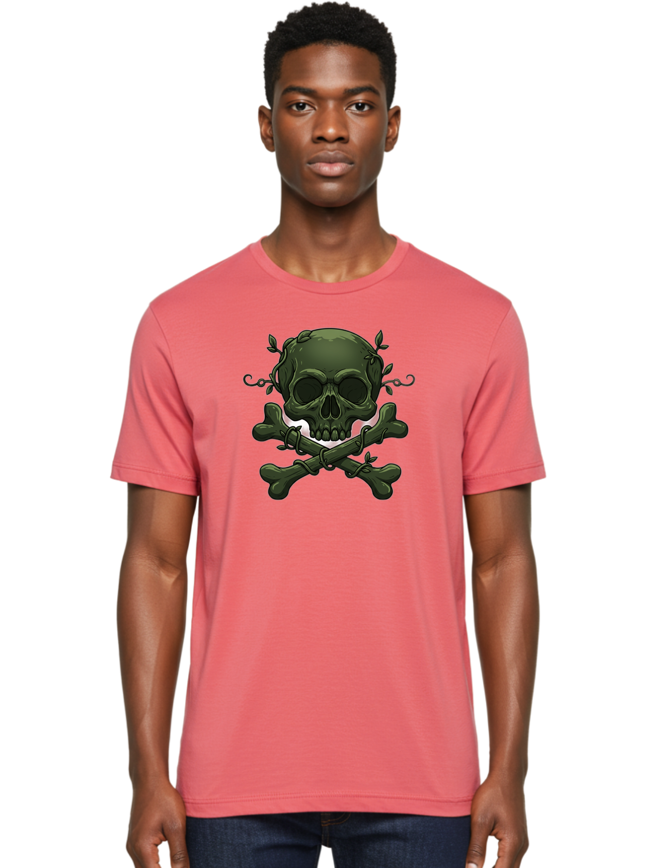 Skull-And-Crossbones-1 Men'S Graphic Tee, 100% Cotton, Comfortable Casual Summer Wear, Machine Washable, Skull And Crossbones, Pirate Symbol, Dark Art, Gothic Design, Skull With Vines, Crossbones With Leaves, Edgy Aesthetic, Grunge Style, Bae737 20
