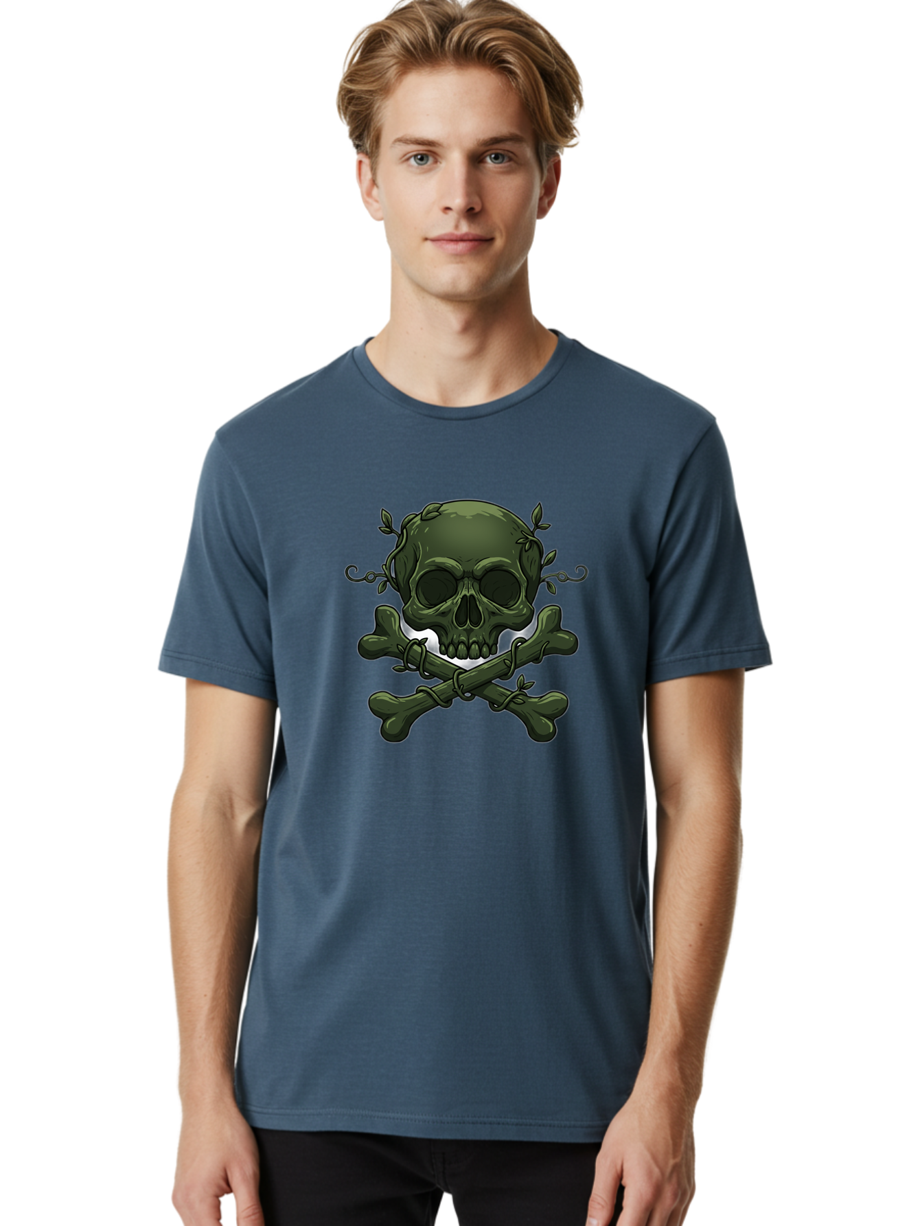 Skull-And-Crossbones-1 Men'S Graphic Tee, 100% Cotton, Comfortable Casual Summer Wear, Machine Washable, Skull And Crossbones, Pirate Symbol, Dark Art, Gothic Design, Skull With Vines, Crossbones With Leaves, Edgy Aesthetic, Grunge Style, Bae737 19