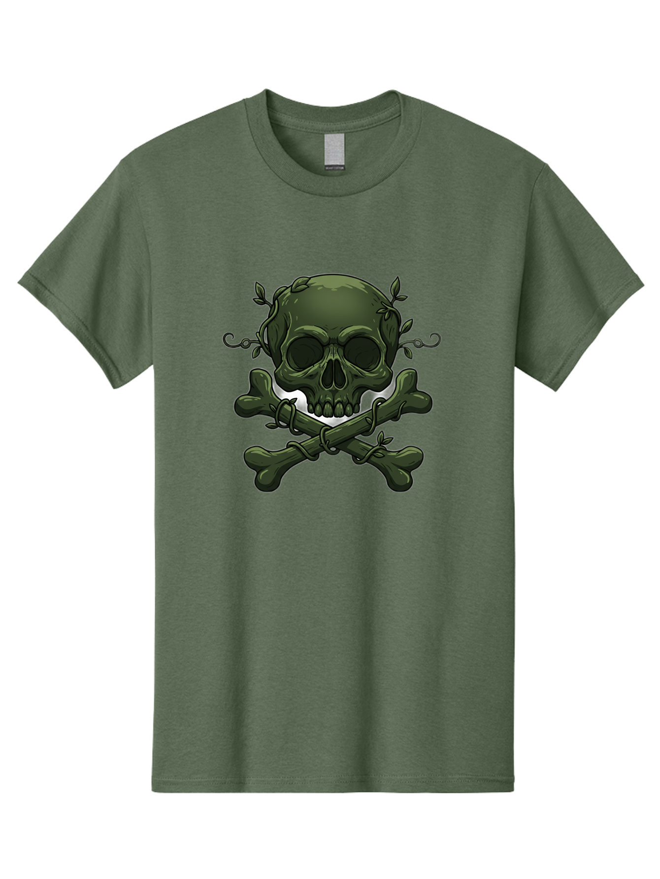 Skull-And-Crossbones-1 Men'S Graphic Tee, 100% Cotton, Comfortable Casual Summer Wear, Machine Washable, Skull And Crossbones, Pirate Symbol, Dark Art, Gothic Design, Skull With Vines, Crossbones With Leaves, Edgy Aesthetic, Grunge Style, Bae737 3