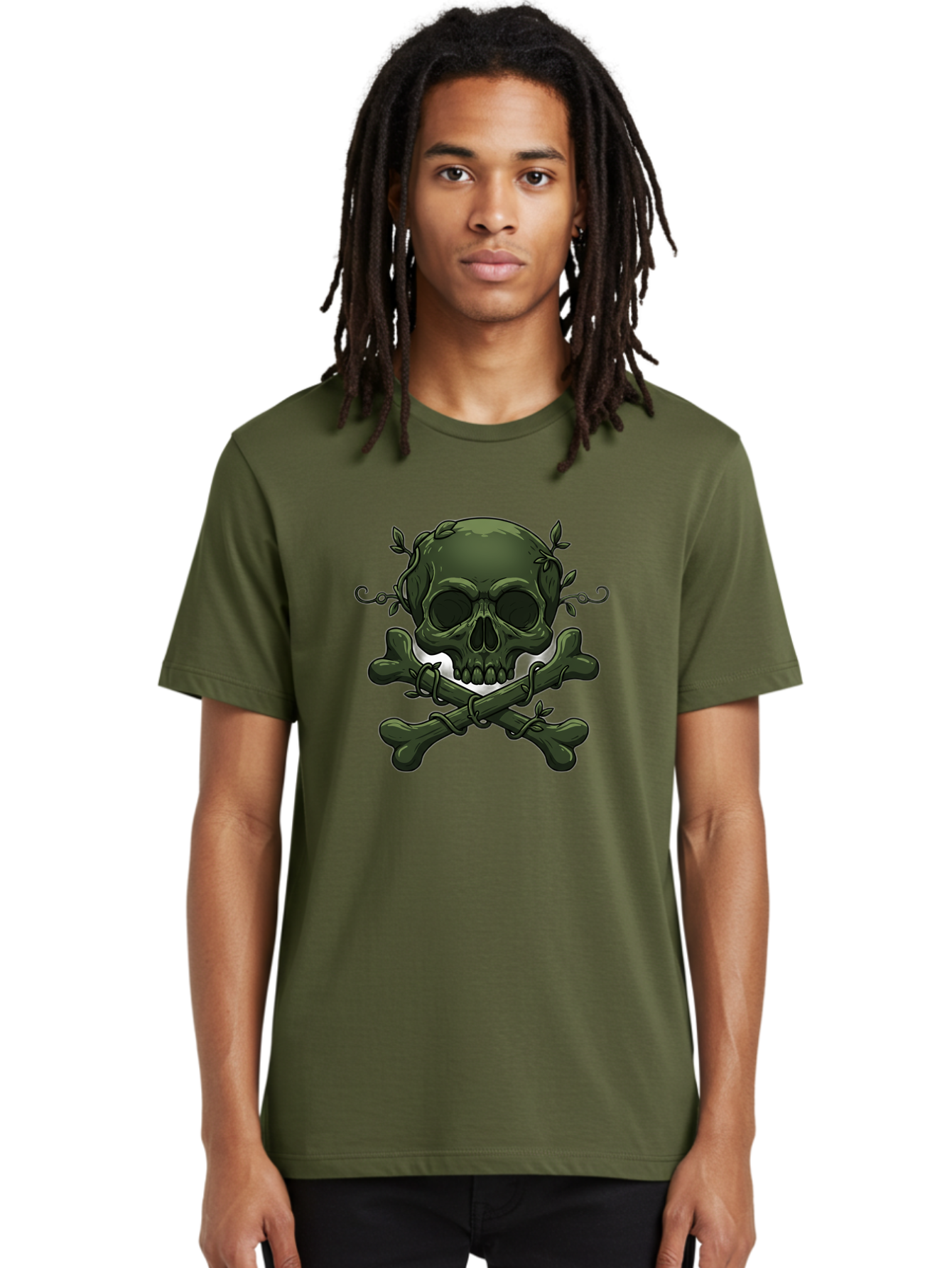 Skull-And-Crossbones-1 Men'S Graphic Tee, 100% Cotton, Comfortable Casual Summer Wear, Machine Washable, Skull And Crossbones, Pirate Symbol, Dark Art, Gothic Design, Skull With Vines, Crossbones With Leaves, Edgy Aesthetic, Grunge Style, Bae737 18