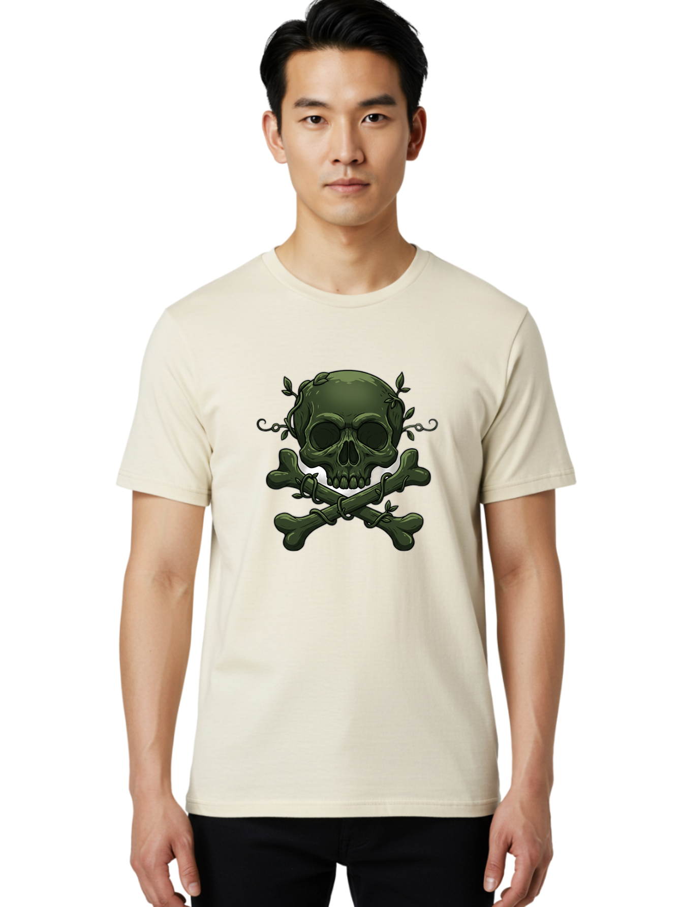 Skull-And-Crossbones-1 Men'S Graphic Tee, 100% Cotton, Comfortable Casual Summer Wear, Machine Washable, Skull And Crossbones, Pirate Symbol, Dark Art, Gothic Design, Skull With Vines, Crossbones With Leaves, Edgy Aesthetic, Grunge Style, Bae737 27
