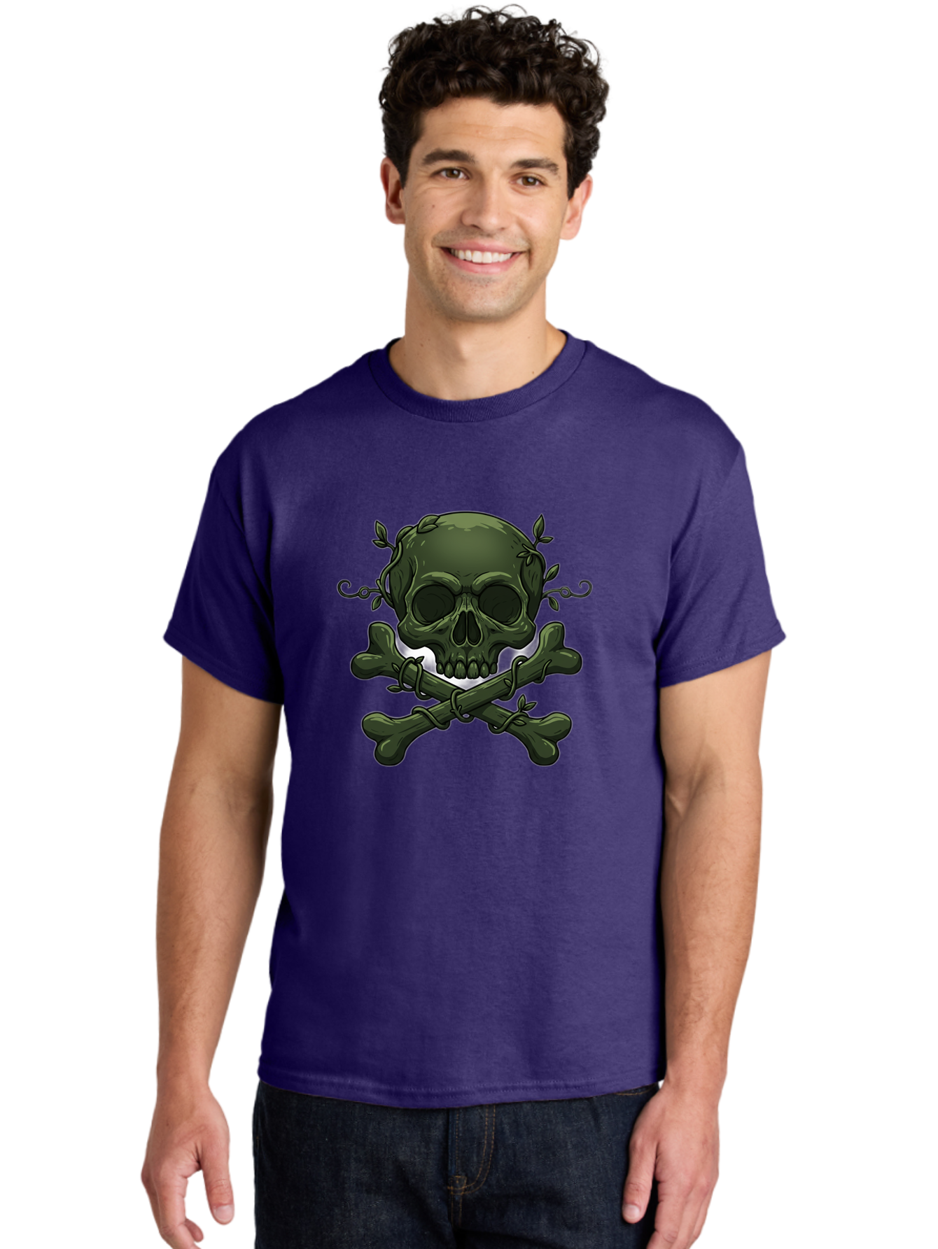 Skull-And-Crossbones-1 Men'S Graphic Tee, 100% Cotton, Comfortable Casual Summer Wear, Machine Washable, Skull And Crossbones, Pirate Symbol, Dark Art, Gothic Design, Skull With Vines, Crossbones With Leaves, Edgy Aesthetic, Grunge Style, Bae737 26