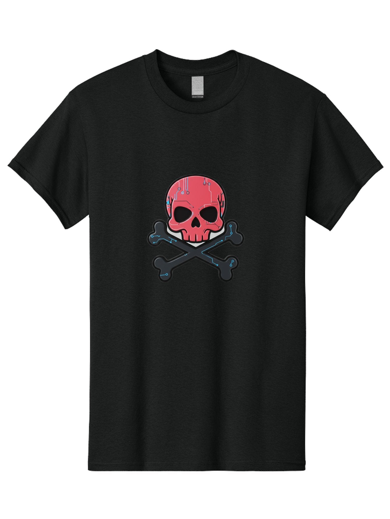 Skull-And-Crossbones-2 Men'S Graphic Tee, 100% Cotton, Comfortable Casual Summer Wear, Machine Washable, Futuristic Skull, Crossbones, Cyberpunk Design, Electronic Circuits, Red Skull, Black Bones, Sci-Fi Elements, Tech-Inspired Art, Bae738 6
