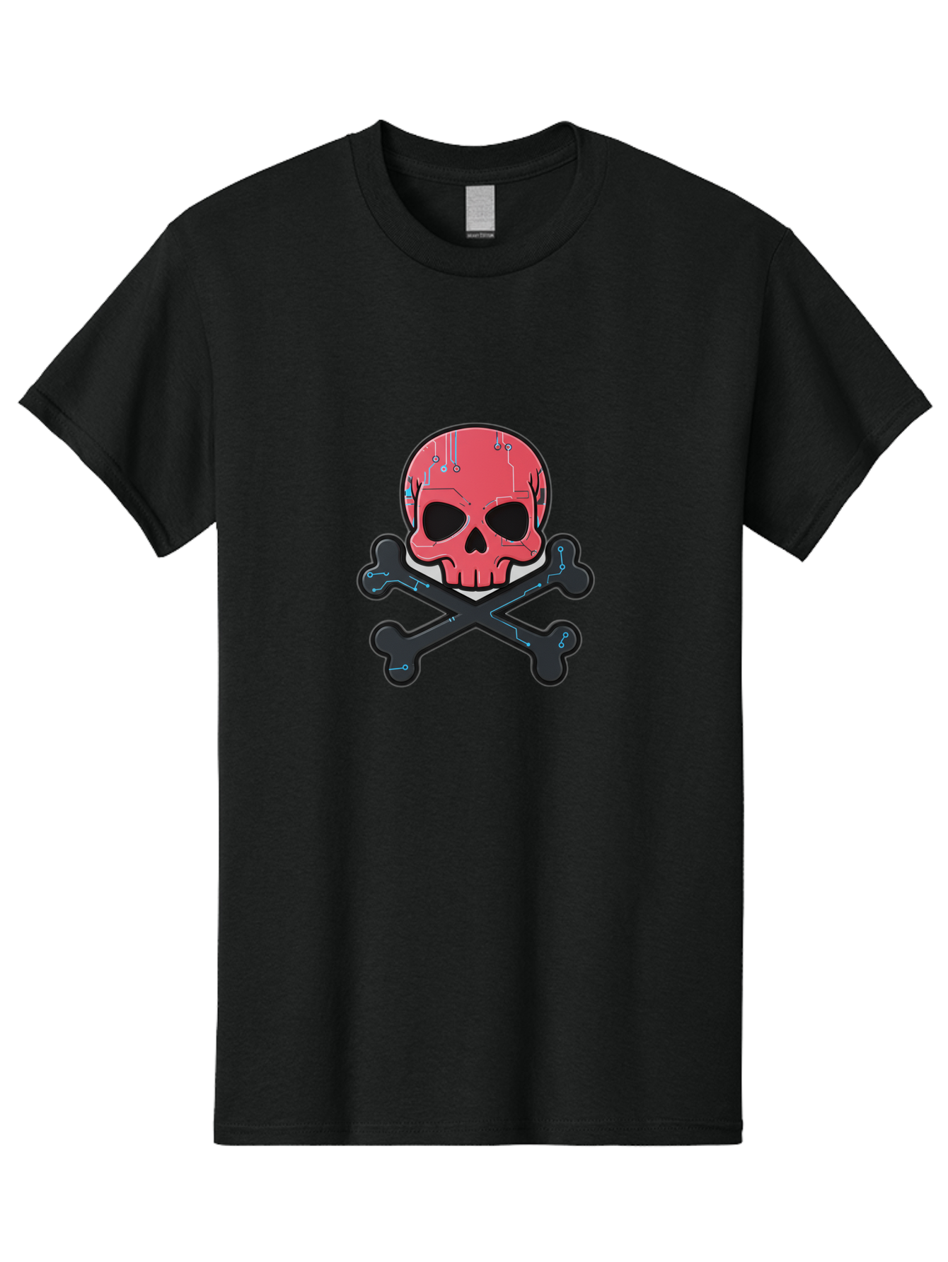 Skull-And-Crossbones-2 Men'S Graphic Tee, 100% Cotton, Comfortable Casual Summer Wear, Machine Washable, Futuristic Skull, Crossbones, Cyberpunk Design, Electronic Circuits, Red Skull, Black Bones, Sci-Fi Elements, Tech-Inspired Art, Bae738 7