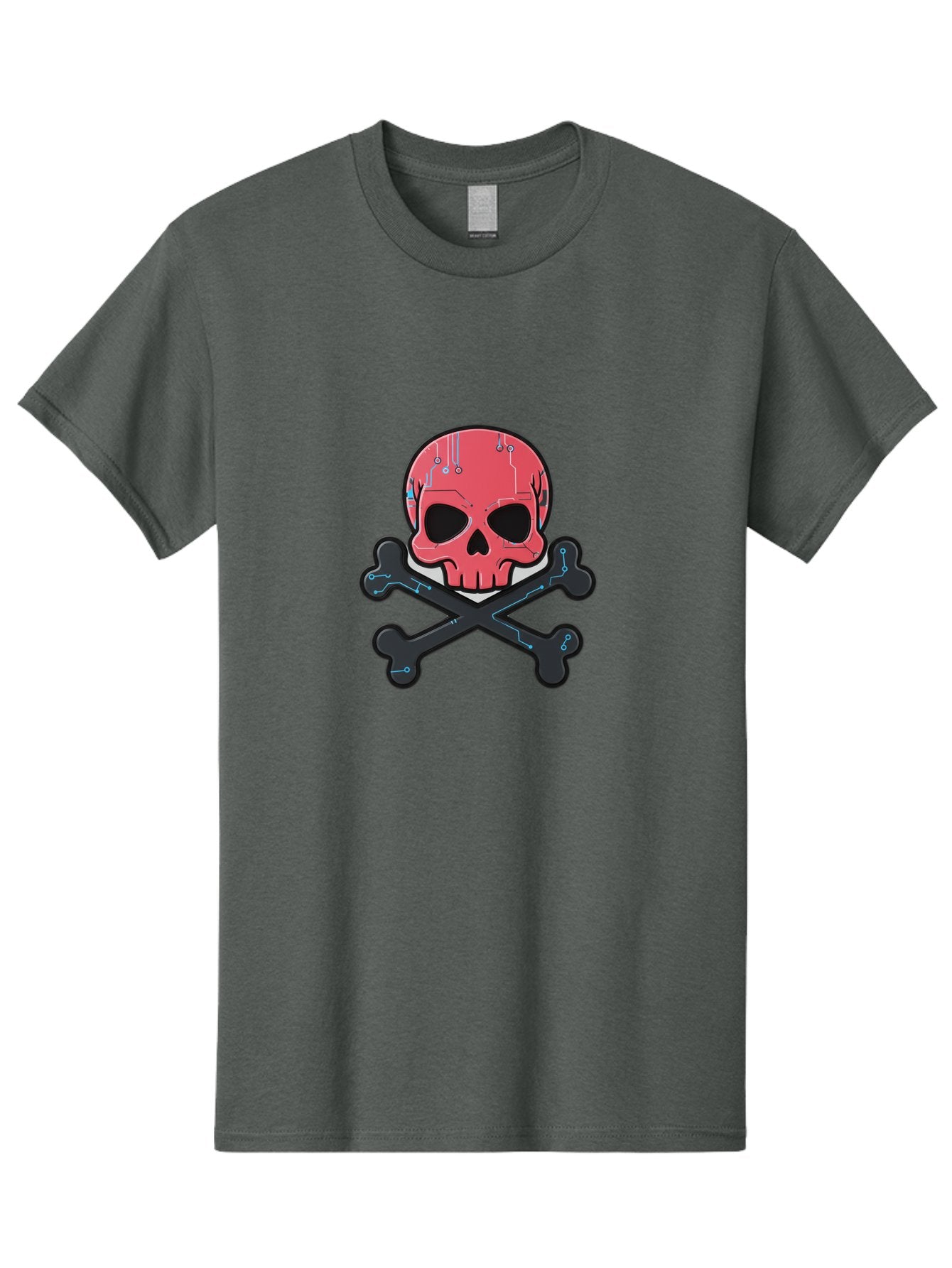 Skull-And-Crossbones-2 Men'S Graphic Tee, 100% Cotton, Comfortable Casual Summer Wear, Machine Washable, Futuristic Skull, Crossbones, Cyberpunk Design, Electronic Circuits, Red Skull, Black Bones, Sci-Fi Elements, Tech-Inspired Art, Bae738 15