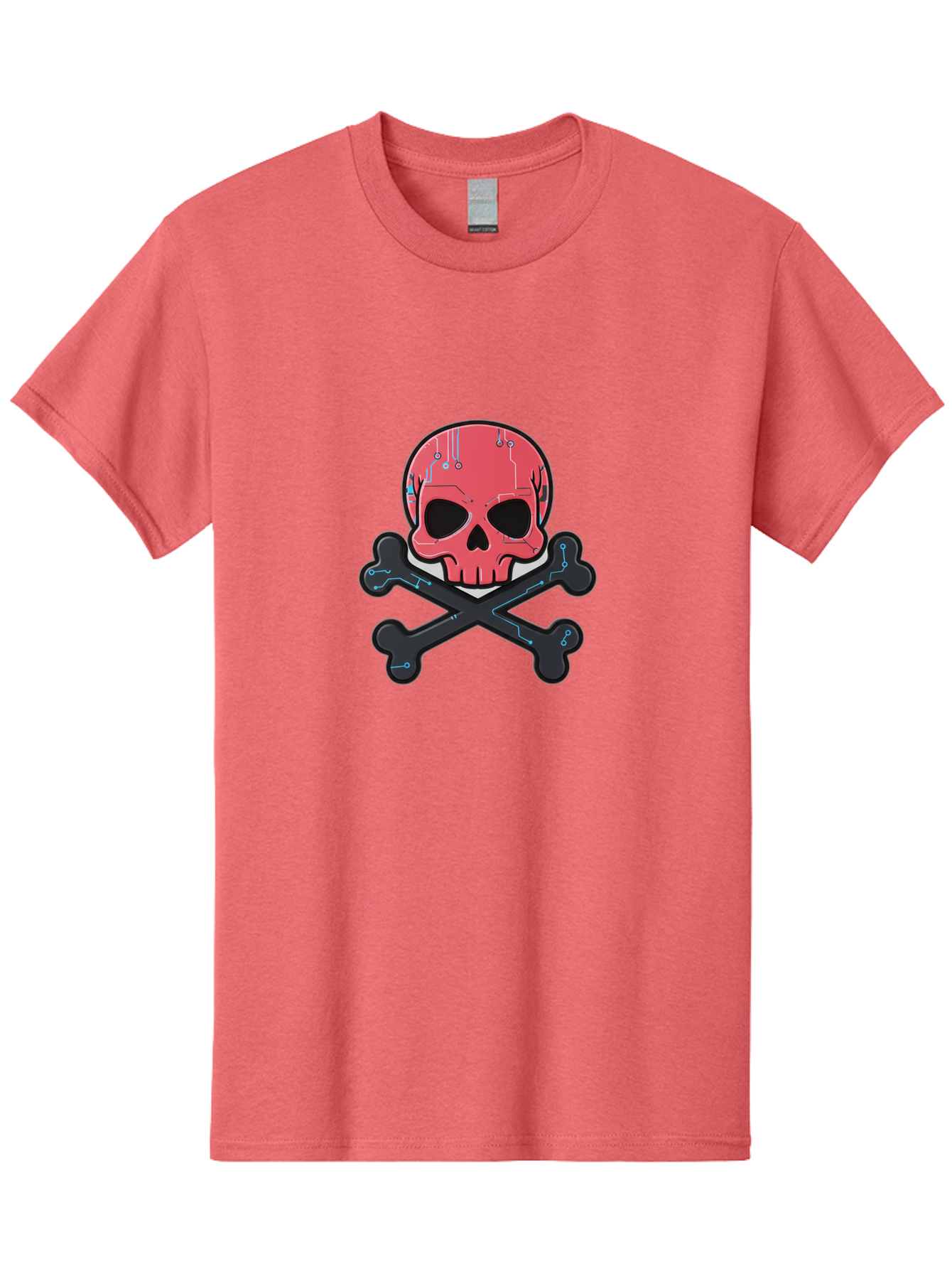 Skull-And-Crossbones-2 Men'S Graphic Tee, 100% Cotton, Comfortable Casual Summer Wear, Machine Washable, Futuristic Skull, Crossbones, Cyberpunk Design, Electronic Circuits, Red Skull, Black Bones, Sci-Fi Elements, Tech-Inspired Art, Bae738 15