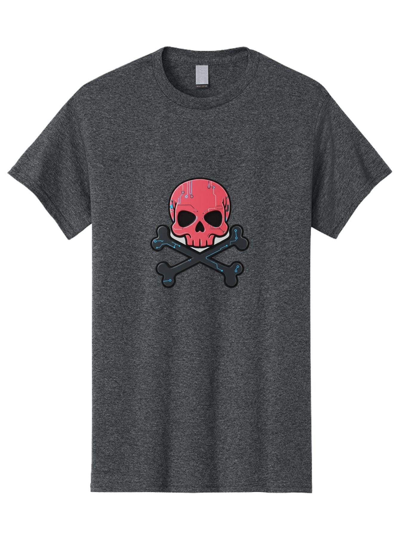 Skull-And-Crossbones-2 Men'S Graphic Tee, 100% Cotton, Comfortable Casual Summer Wear, Machine Washable, Futuristic Skull, Crossbones, Cyberpunk Design, Electronic Circuits, Red Skull, Black Bones, Sci-Fi Elements, Tech-Inspired Art, Bae738 12