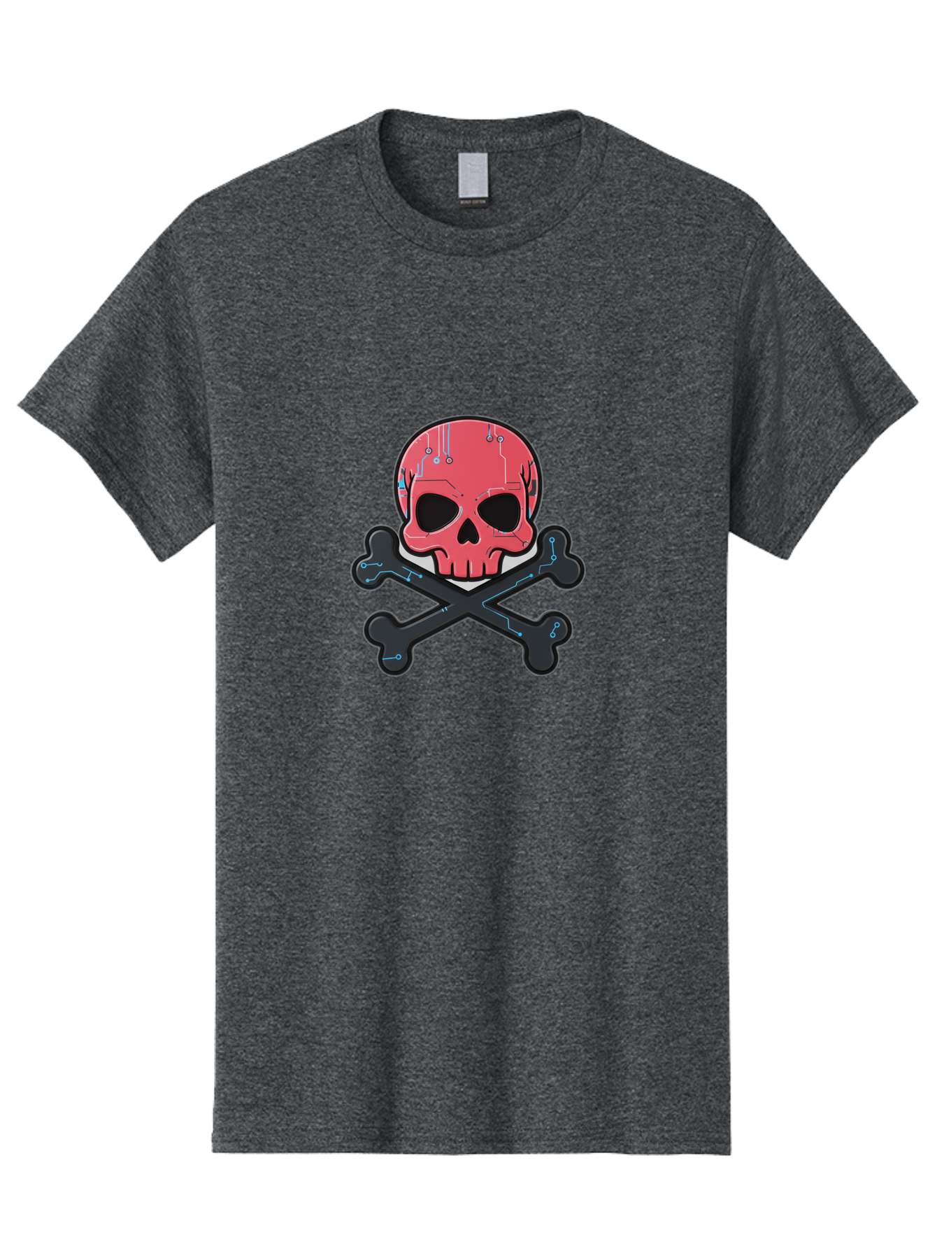 Skull-And-Crossbones-2 Men'S Graphic Tee, 100% Cotton, Comfortable Casual Summer Wear, Machine Washable, Futuristic Skull, Crossbones, Cyberpunk Design, Electronic Circuits, Red Skull, Black Bones, Sci-Fi Elements, Tech-Inspired Art, Bae738 3