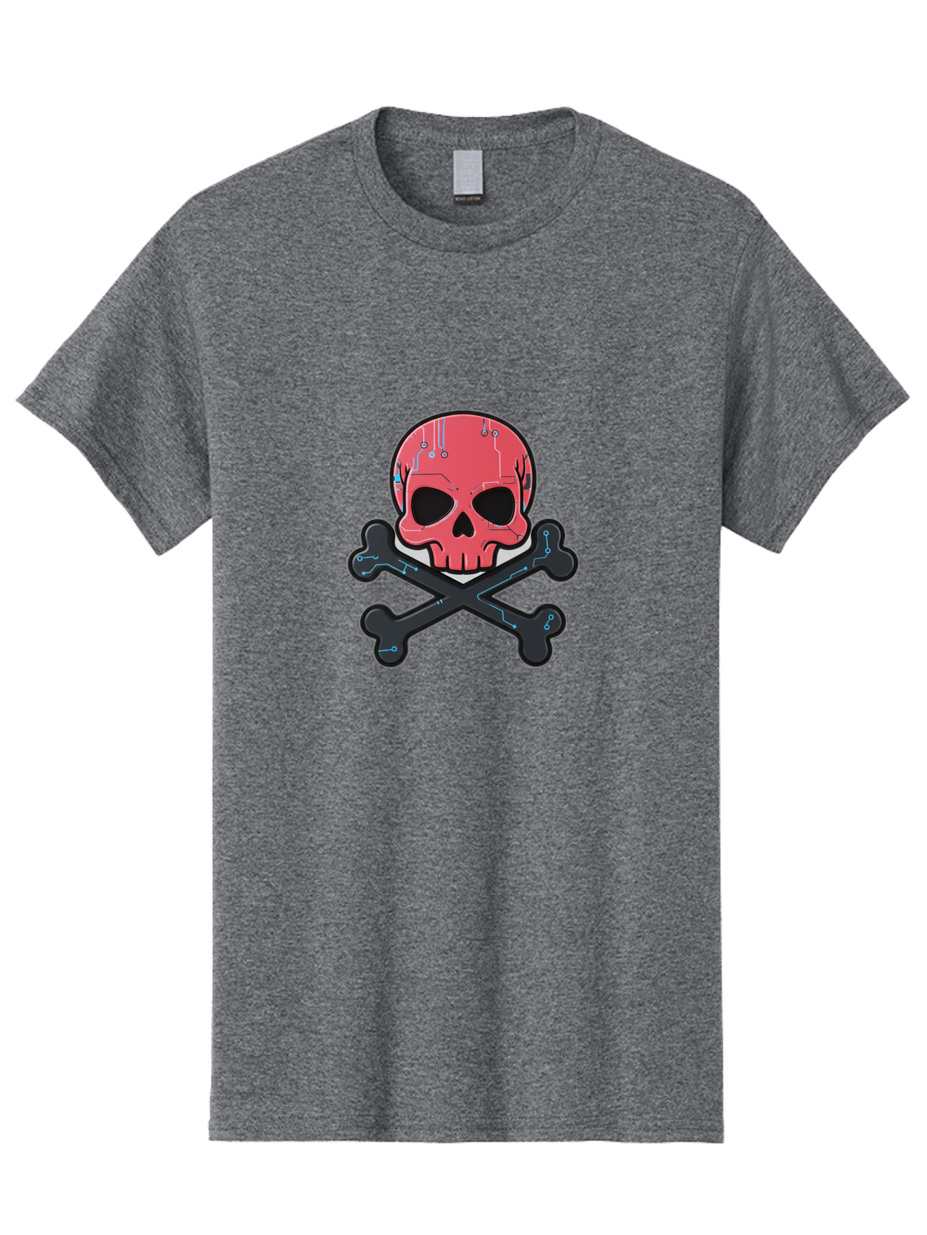 Skull-And-Crossbones-2 Men'S Graphic Tee, 100% Cotton, Comfortable Casual Summer Wear, Machine Washable, Futuristic Skull, Crossbones, Cyberpunk Design, Electronic Circuits, Red Skull, Black Bones, Sci-Fi Elements, Tech-Inspired Art, Bae738 10