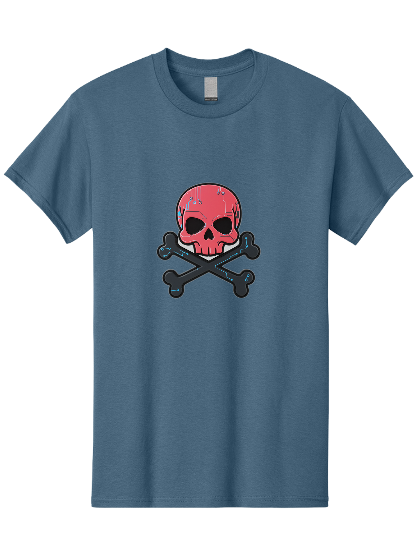 Skull-And-Crossbones-2 Men'S Graphic Tee, 100% Cotton, Comfortable Casual Summer Wear, Machine Washable, Futuristic Skull, Crossbones, Cyberpunk Design, Electronic Circuits, Red Skull, Black Bones, Sci-Fi Elements, Tech-Inspired Art, Bae738 13