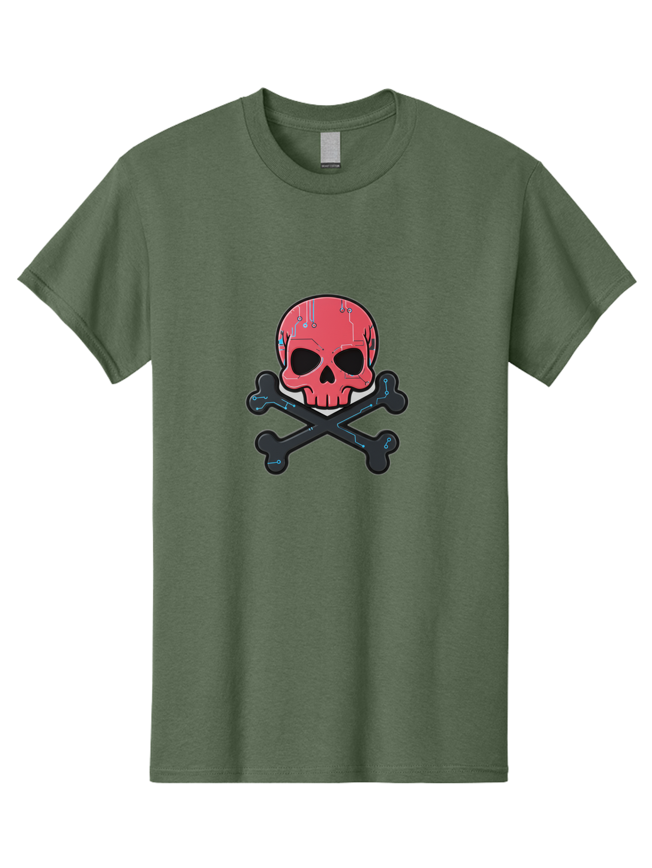 Skull-And-Crossbones-2 Men'S Graphic Tee, 100% Cotton, Comfortable Casual Summer Wear, Machine Washable, Futuristic Skull, Crossbones, Cyberpunk Design, Electronic Circuits, Red Skull, Black Bones, Sci-Fi Elements, Tech-Inspired Art, Bae738 6