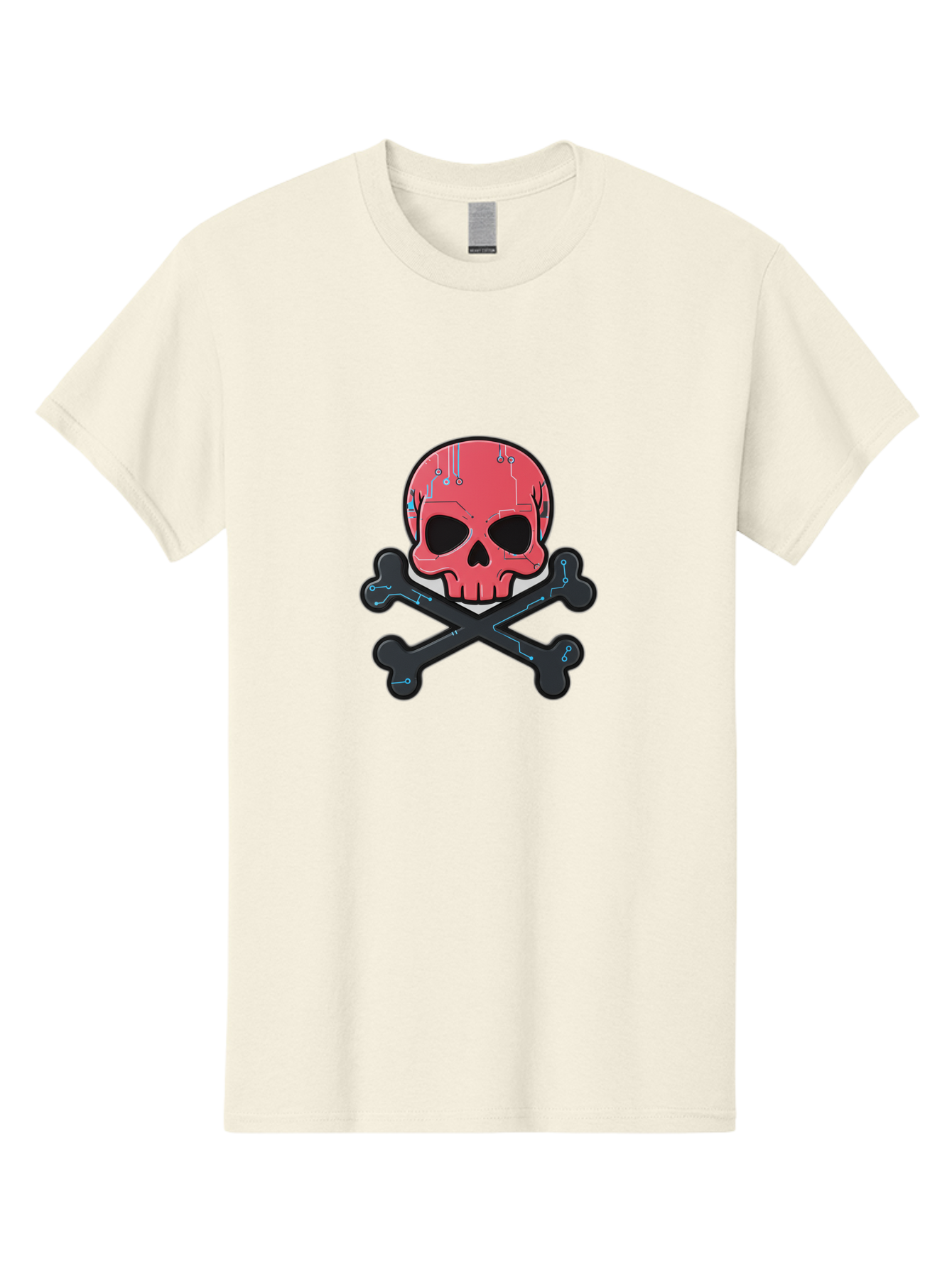 Skull-And-Crossbones-2 Men'S Graphic Tee, 100% Cotton, Comfortable Casual Summer Wear, Machine Washable, Futuristic Skull, Crossbones, Cyberpunk Design, Electronic Circuits, Red Skull, Black Bones, Sci-Fi Elements, Tech-Inspired Art, Bae738 4