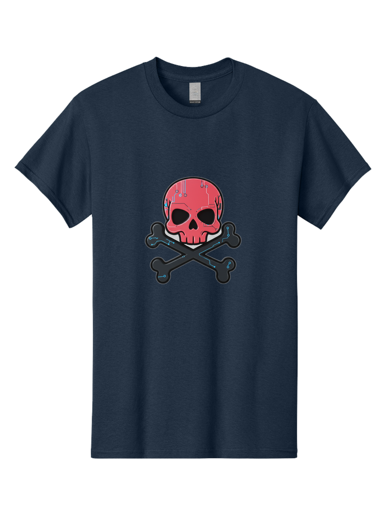 Skull-And-Crossbones-2 Men'S Graphic Tee, 100% Cotton, Comfortable Casual Summer Wear, Machine Washable, Futuristic Skull, Crossbones, Cyberpunk Design, Electronic Circuits, Red Skull, Black Bones, Sci-Fi Elements, Tech-Inspired Art, Bae738 9