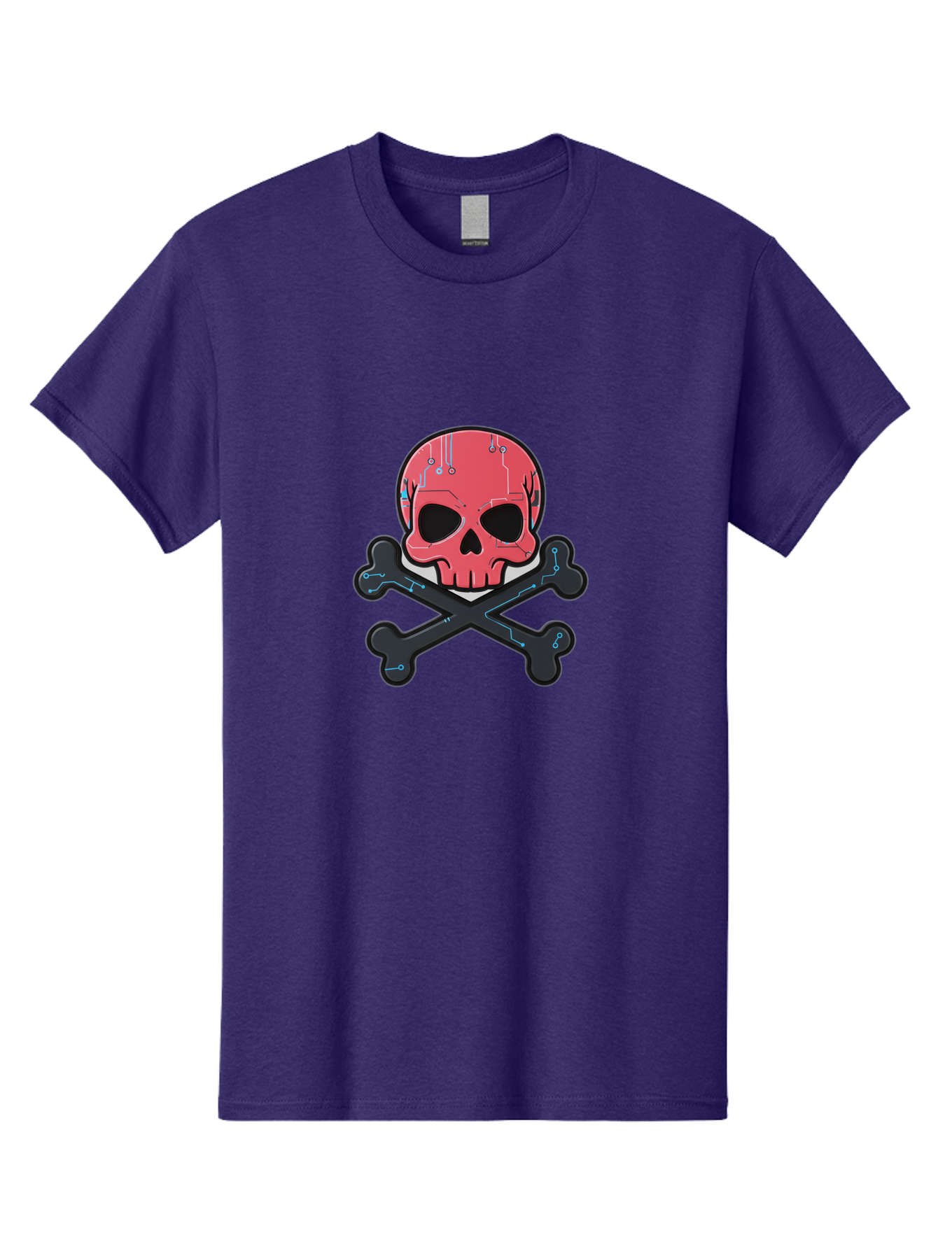 Skull-And-Crossbones-2 Men'S Graphic Tee, 100% Cotton, Comfortable Casual Summer Wear, Machine Washable, Futuristic Skull, Crossbones, Cyberpunk Design, Electronic Circuits, Red Skull, Black Bones, Sci-Fi Elements, Tech-Inspired Art, Bae738 12