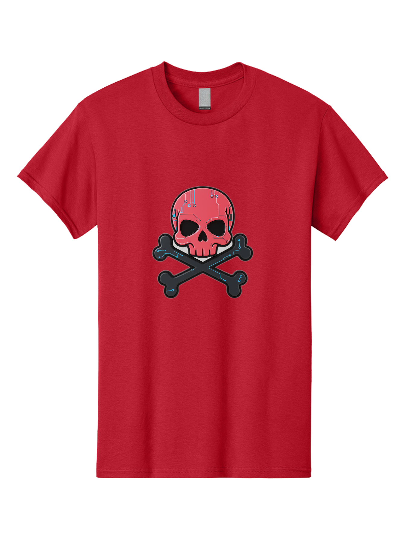 Skull-And-Crossbones-2 Men'S Graphic Tee, 100% Cotton, Comfortable Casual Summer Wear, Machine Washable, Futuristic Skull, Crossbones, Cyberpunk Design, Electronic Circuits, Red Skull, Black Bones, Sci-Fi Elements, Tech-Inspired Art, Bae738 8