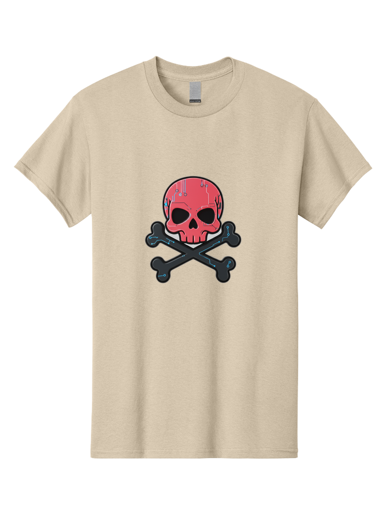 Skull-And-Crossbones-2 Men'S Graphic Tee, 100% Cotton, Comfortable Casual Summer Wear, Machine Washable, Futuristic Skull, Crossbones, Cyberpunk Design, Electronic Circuits, Red Skull, Black Bones, Sci-Fi Elements, Tech-Inspired Art, Bae738 11