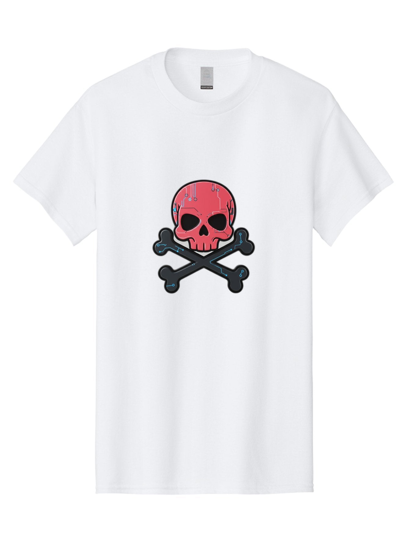 Skull-And-Crossbones-2 Men'S Graphic Tee, 100% Cotton, Comfortable Casual Summer Wear, Machine Washable, Futuristic Skull, Crossbones, Cyberpunk Design, Electronic Circuits, Red Skull, Black Bones, Sci-Fi Elements, Tech-Inspired Art, Bae738 9