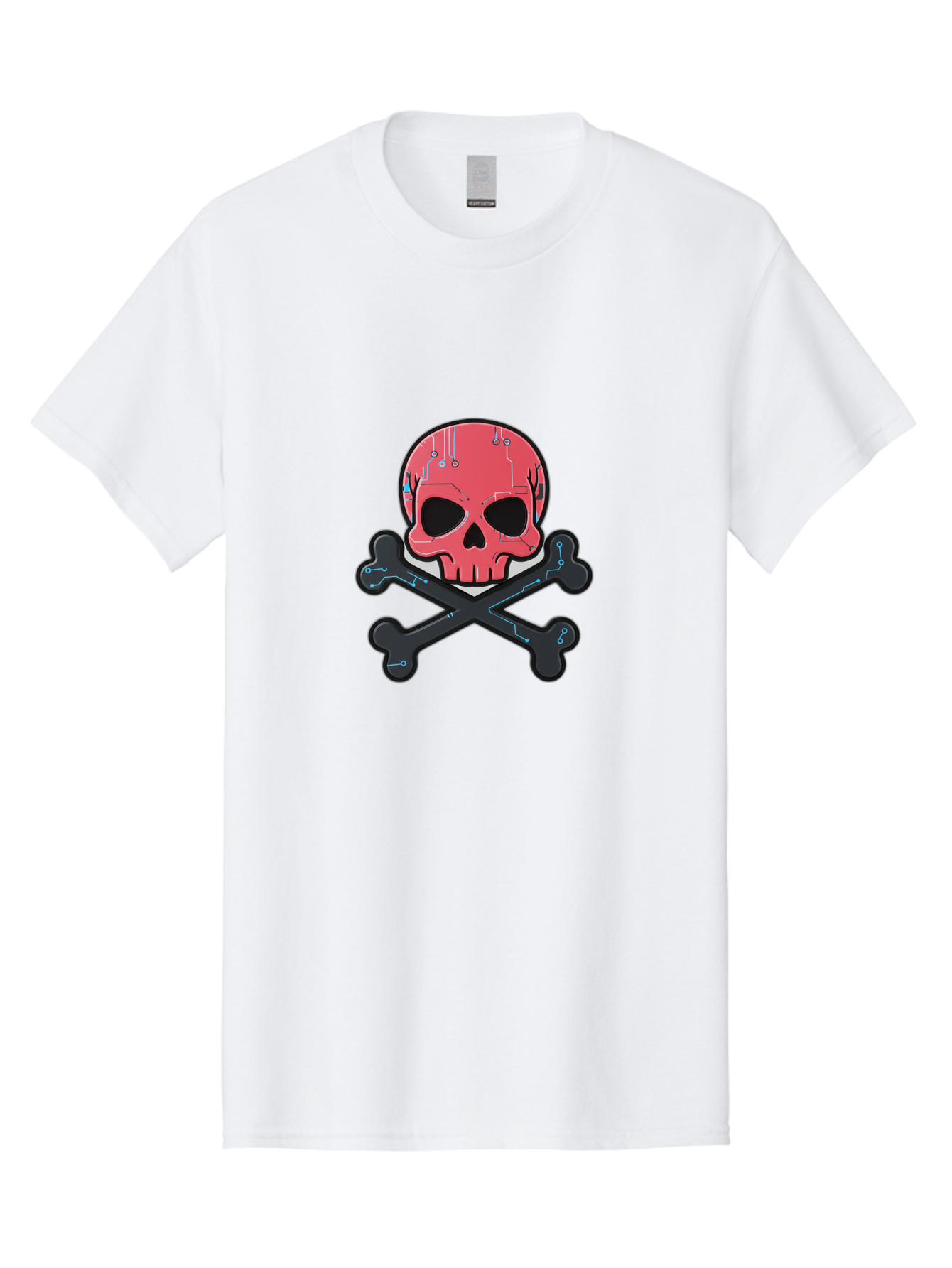 Skull-And-Crossbones-2 Men'S Graphic Tee, 100% Cotton, Comfortable Casual Summer Wear, Machine Washable, Futuristic Skull, Crossbones, Cyberpunk Design, Electronic Circuits, Red Skull, Black Bones, Sci-Fi Elements, Tech-Inspired Art, Bae738 5