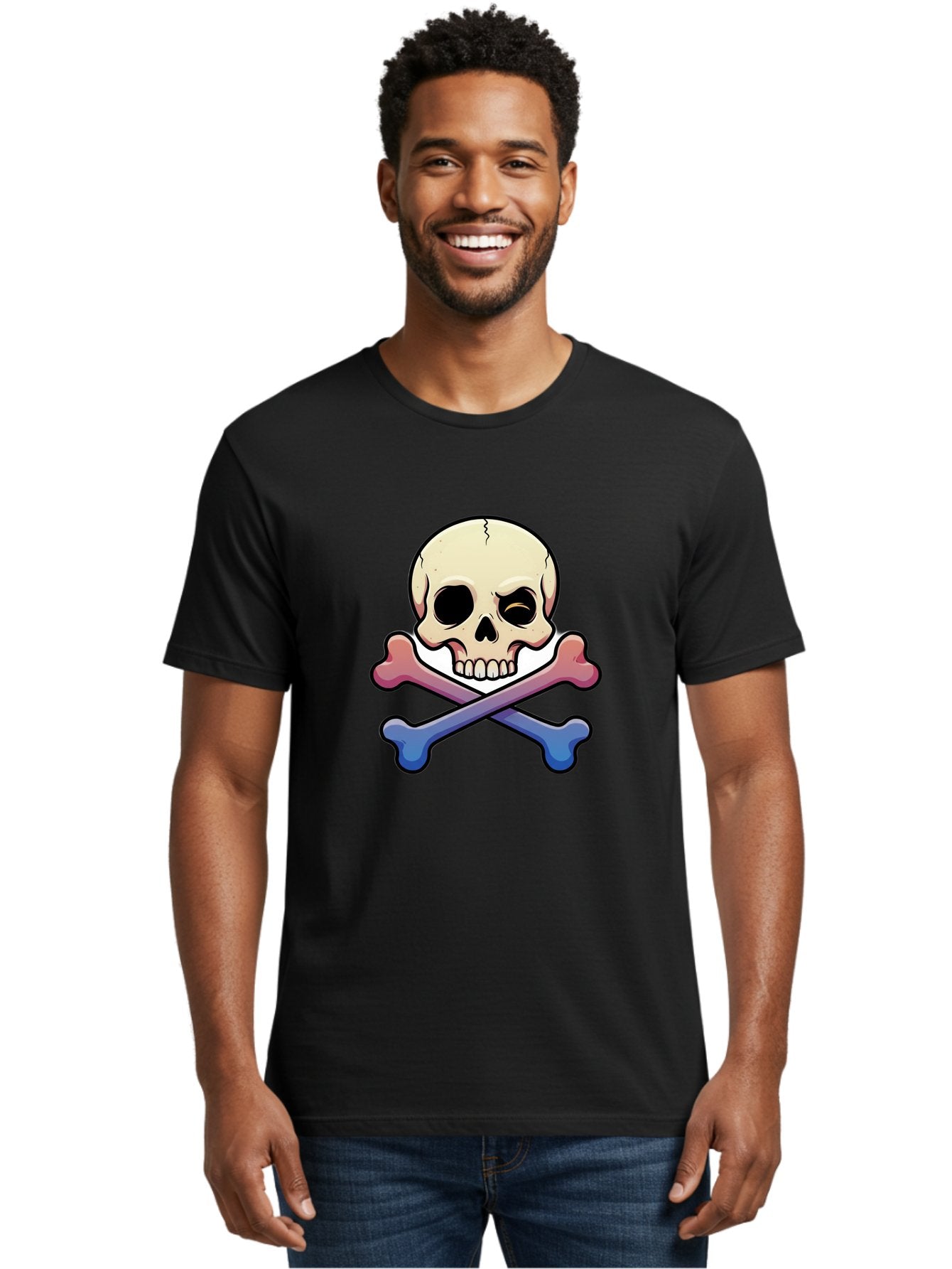 Skull-And-Crossbones Men'S Graphic Tee, 100% Cotton, Comfortable Casual Summer Wear, Machine Washable, Crossed Bones, Human Skull, Poison Symbol, Warning Sign, Cartoon Icon, Grunge Style, Death Symbol, Hazard Warning, Danger Sign, Bae739 29