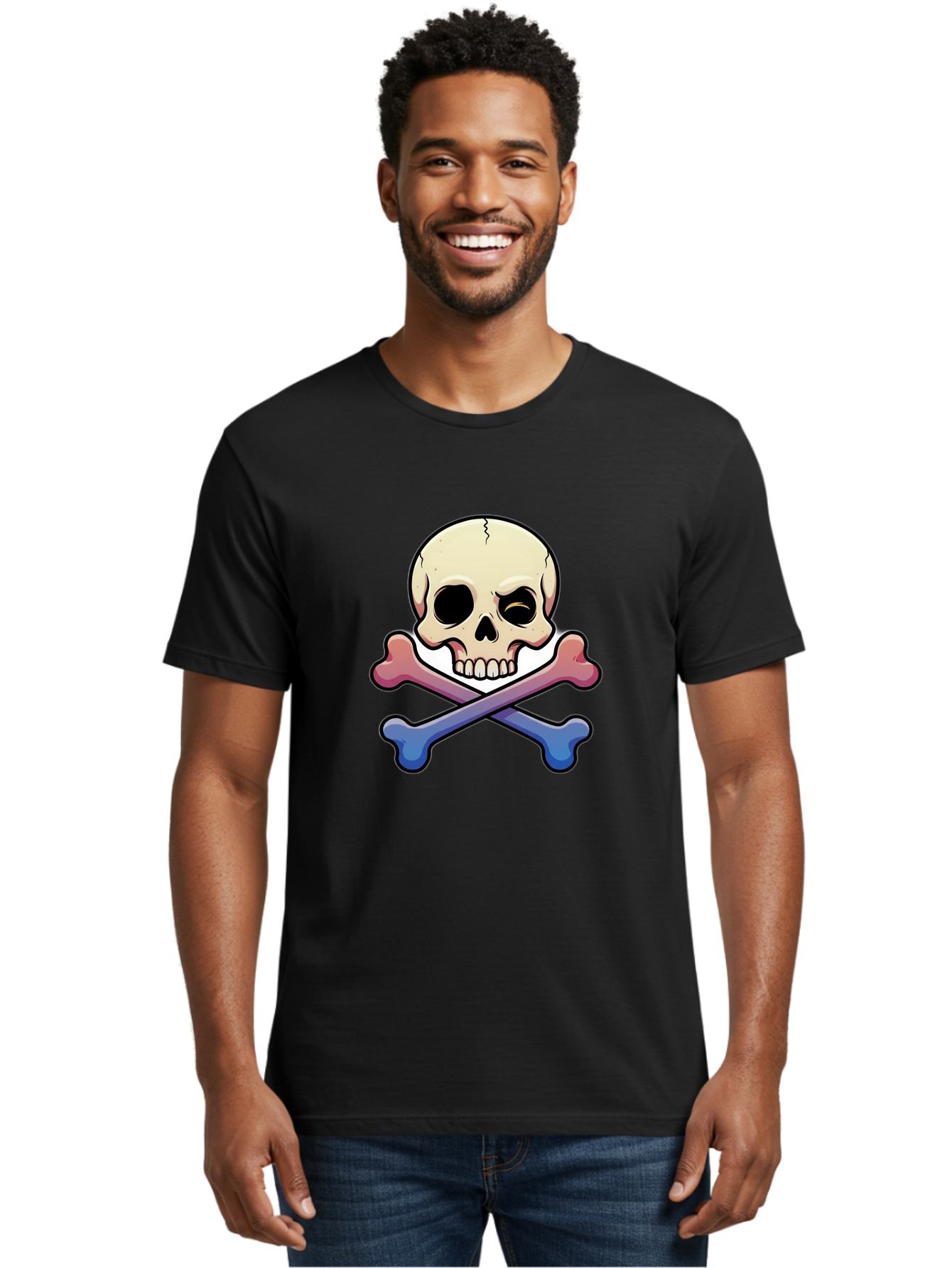 Skull-And-Crossbones Men'S Graphic Tee, 100% Cotton, Comfortable Casual Summer Wear, Machine Washable, Crossed Bones, Human Skull, Poison Symbol, Warning Sign, Cartoon Icon, Grunge Style, Death Symbol, Hazard Warning, Danger Sign, Bae739 17