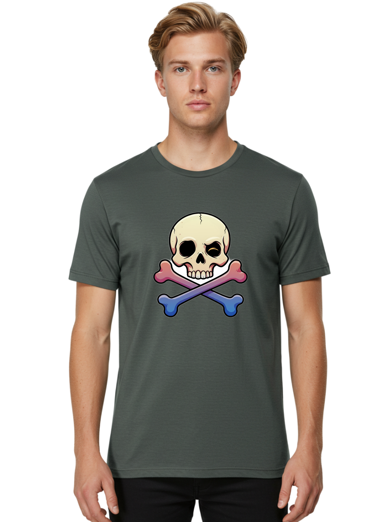 Skull-And-Crossbones Men'S Graphic Tee, 100% Cotton, Comfortable Casual Summer Wear, Machine Washable, Crossed Bones, Human Skull, Poison Symbol, Warning Sign, Cartoon Icon, Grunge Style, Death Symbol, Hazard Warning, Danger Sign, Bae739 29