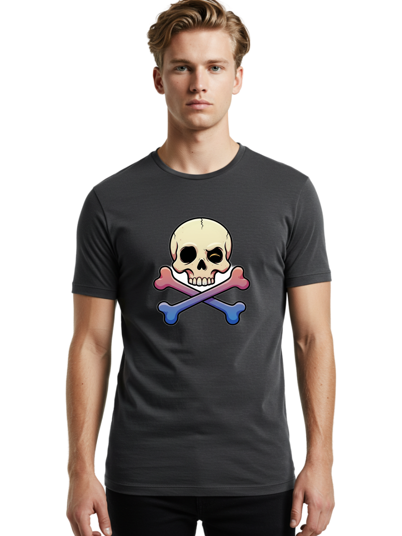 Skull-And-Crossbones Men'S Graphic Tee, 100% Cotton, Comfortable Casual Summer Wear, Machine Washable, Crossed Bones, Human Skull, Poison Symbol, Warning Sign, Cartoon Icon, Grunge Style, Death Symbol, Hazard Warning, Danger Sign, Bae739 16