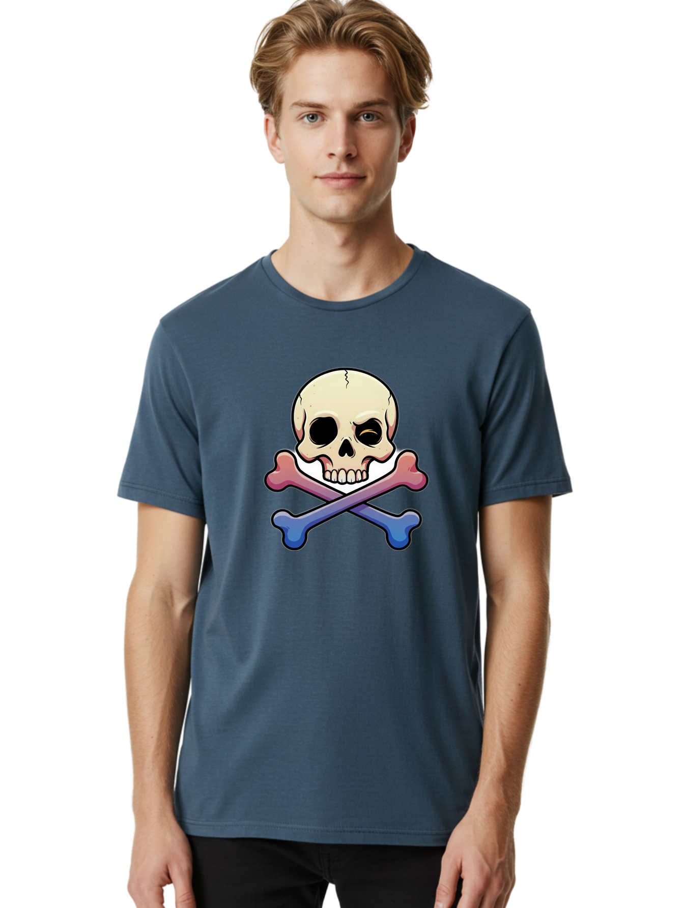 Skull-And-Crossbones Men'S Graphic Tee, 100% Cotton, Comfortable Casual Summer Wear, Machine Washable, Crossed Bones, Human Skull, Poison Symbol, Warning Sign, Cartoon Icon, Grunge Style, Death Symbol, Hazard Warning, Danger Sign, Bae739 25