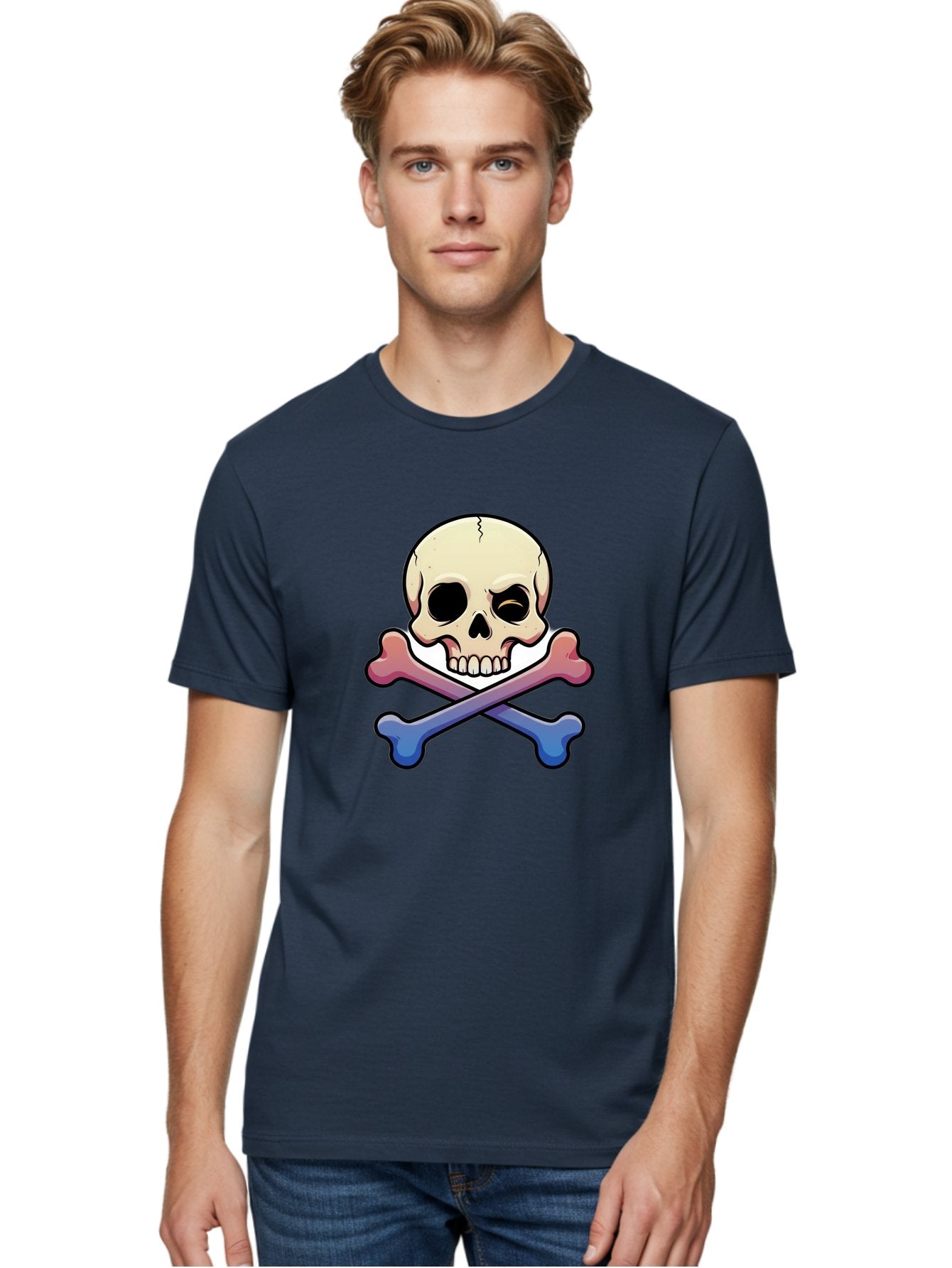 Skull-And-Crossbones Men'S Graphic Tee, 100% Cotton, Comfortable Casual Summer Wear, Machine Washable, Crossed Bones, Human Skull, Poison Symbol, Warning Sign, Cartoon Icon, Grunge Style, Death Symbol, Hazard Warning, Danger Sign, Bae739 28
