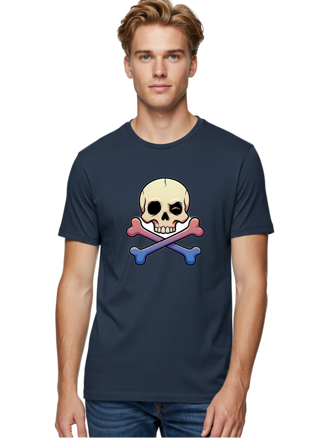 Skull-And-Crossbones Men'S Graphic Tee, 100% Cotton, Comfortable Casual Summer Wear, Machine Washable, Crossed Bones, Human Skull, Poison Symbol, Warning Sign, Cartoon Icon, Grunge Style, Death Symbol, Hazard Warning, Danger Sign, Bae739 18