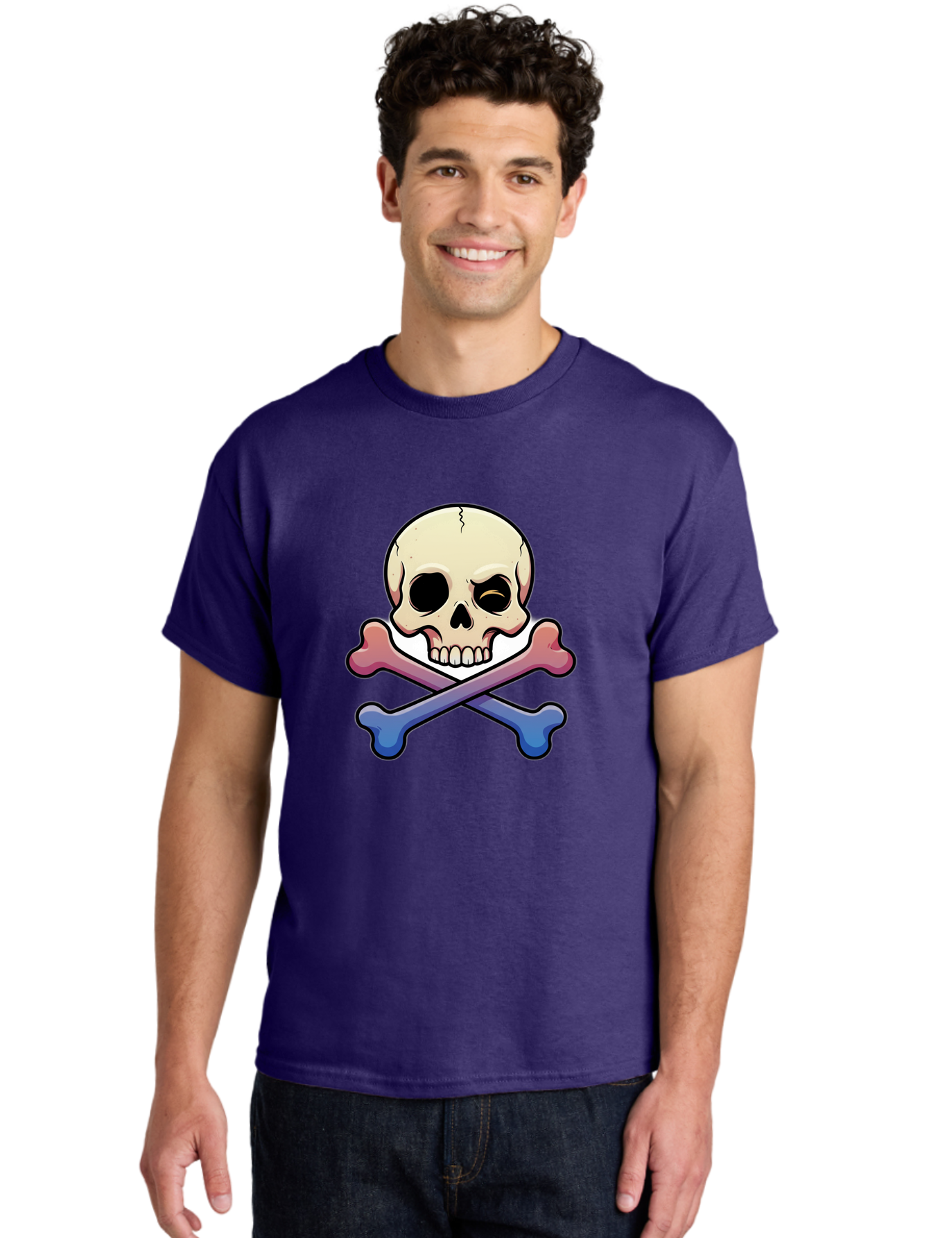 Skull-And-Crossbones Men'S Graphic Tee, 100% Cotton, Comfortable Casual Summer Wear, Machine Washable, Crossed Bones, Human Skull, Poison Symbol, Warning Sign, Cartoon Icon, Grunge Style, Death Symbol, Hazard Warning, Danger Sign, Bae739 19
