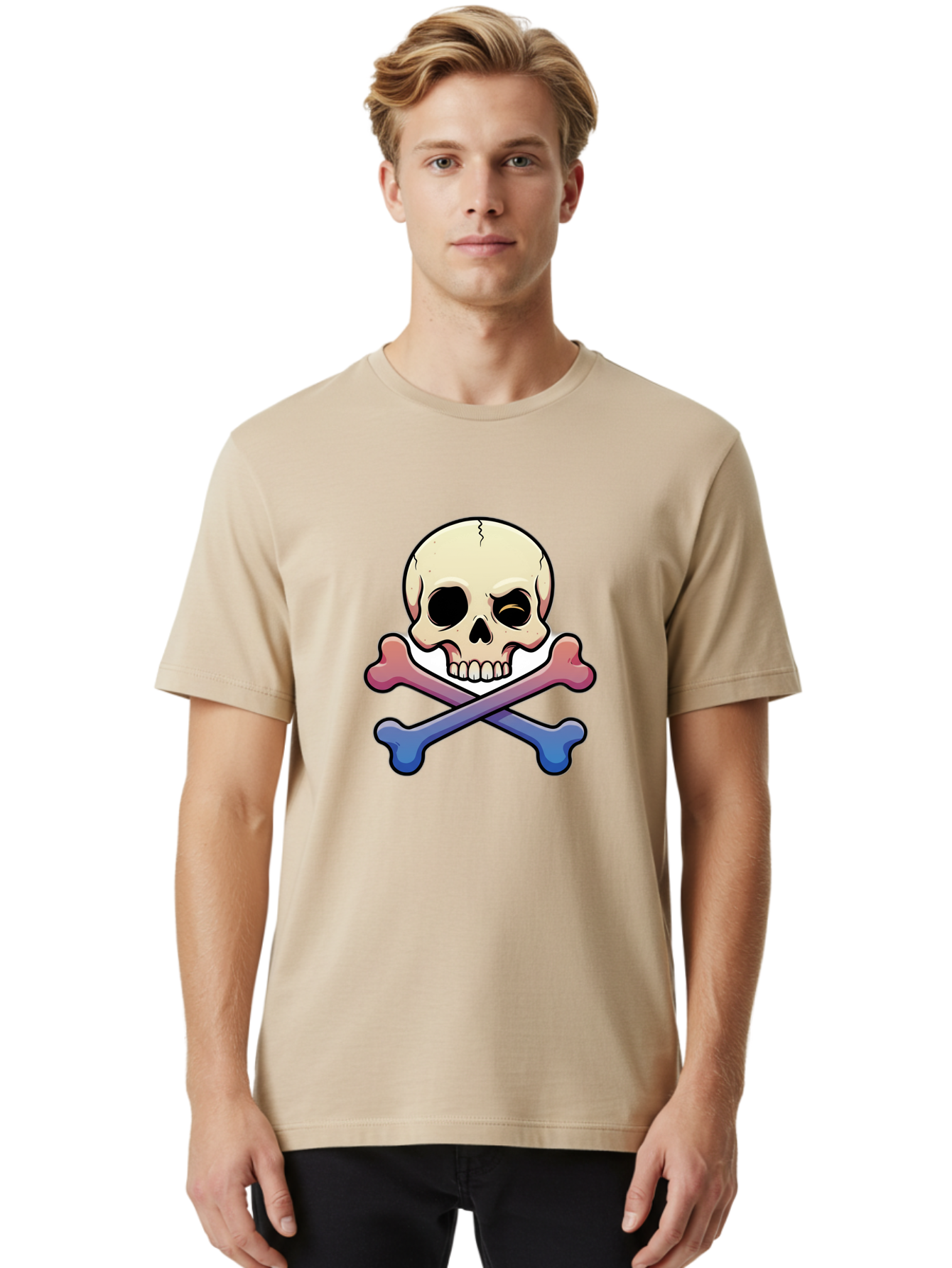 Skull-And-Crossbones Men'S Graphic Tee, 100% Cotton, Comfortable Casual Summer Wear, Machine Washable, Crossed Bones, Human Skull, Poison Symbol, Warning Sign, Cartoon Icon, Grunge Style, Death Symbol, Hazard Warning, Danger Sign, Bae739 22