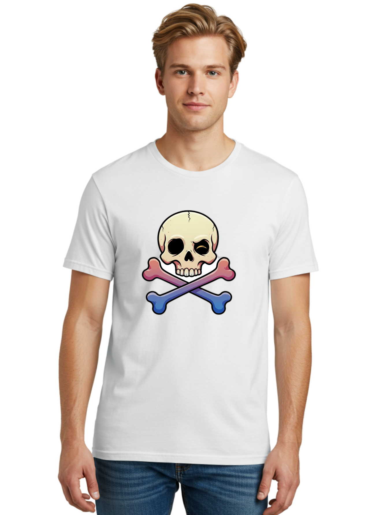 Skull-And-Crossbones Men'S Graphic Tee, 100% Cotton, Comfortable Casual Summer Wear, Machine Washable, Crossed Bones, Human Skull, Poison Symbol, Warning Sign, Cartoon Icon, Grunge Style, Death Symbol, Hazard Warning, Danger Sign, Bae739 20