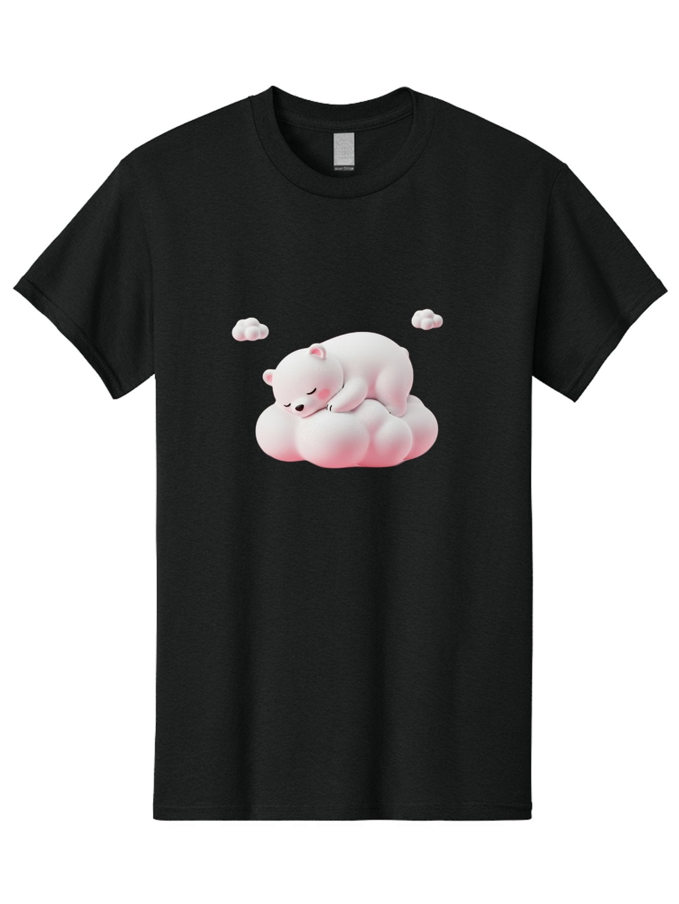 Sleeping-Polar-Bear-1 Men'S Graphic Tee, 100% Cotton, Comfortable Casual Summer Wear, Machine Washable, Sleeping Polar Bear, Cute Cartoon Animal, Peaceful Slumber, Fluffy White Bear, Serene Atmosphere, Adorable Illustration, Soft Pink Clouds, Bae740 3