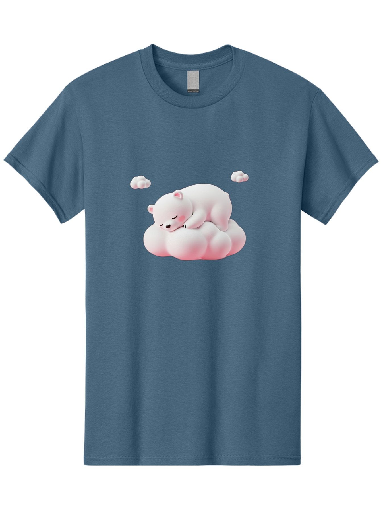 Sleeping-Polar-Bear-1 Men'S Graphic Tee, 100% Cotton, Comfortable Casual Summer Wear, Machine Washable, Sleeping Polar Bear, Cute Cartoon Animal, Peaceful Slumber, Fluffy White Bear, Serene Atmosphere, Adorable Illustration, Soft Pink Clouds, Bae740