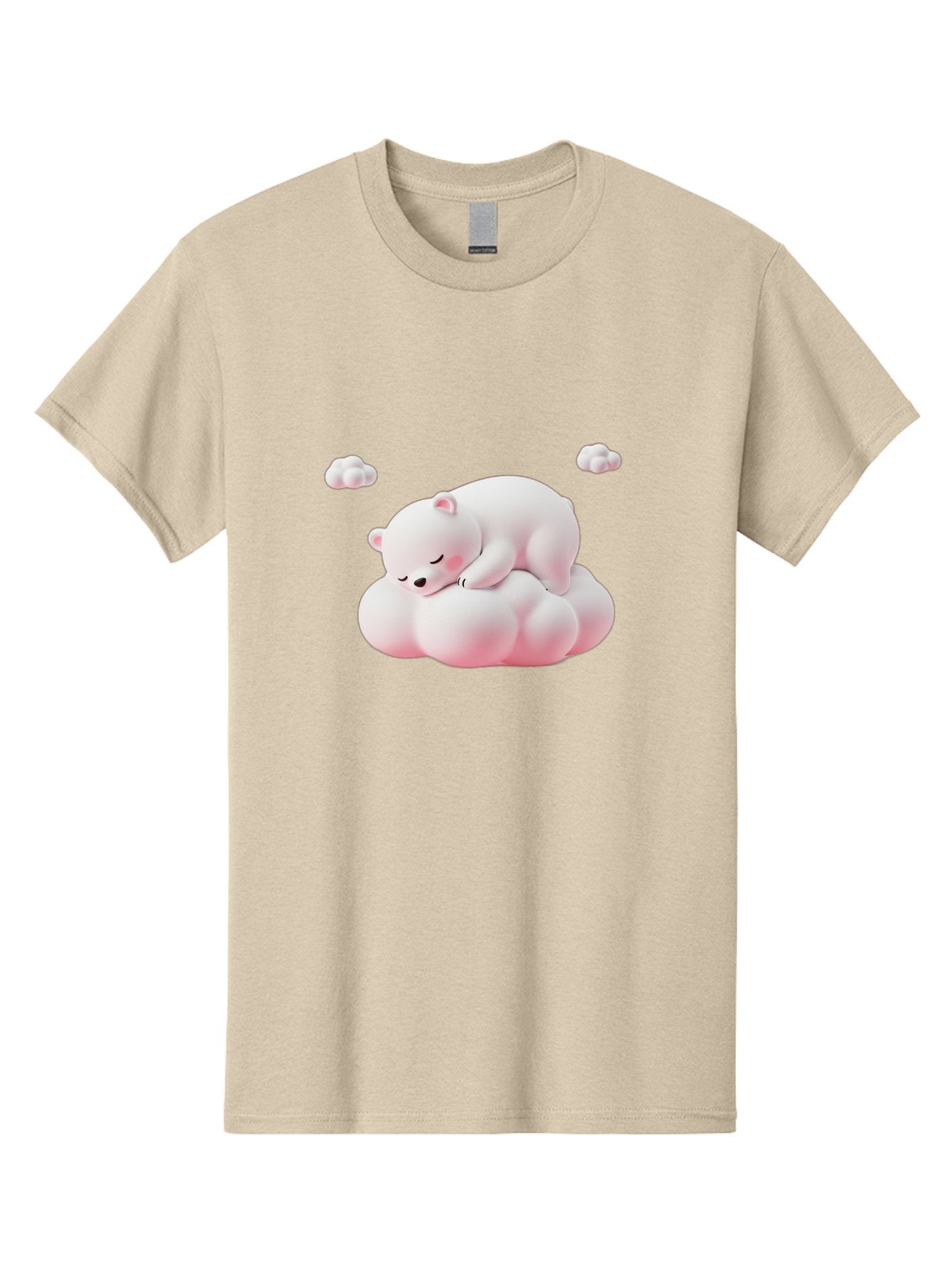 Sleeping-Polar-Bear-1 Men'S Graphic Tee, 100% Cotton, Comfortable Casual Summer Wear, Machine Washable, Sleeping Polar Bear, Cute Cartoon Animal, Peaceful Slumber, Fluffy White Bear, Serene Atmosphere, Adorable Illustration, Soft Pink Clouds, Bae740 12